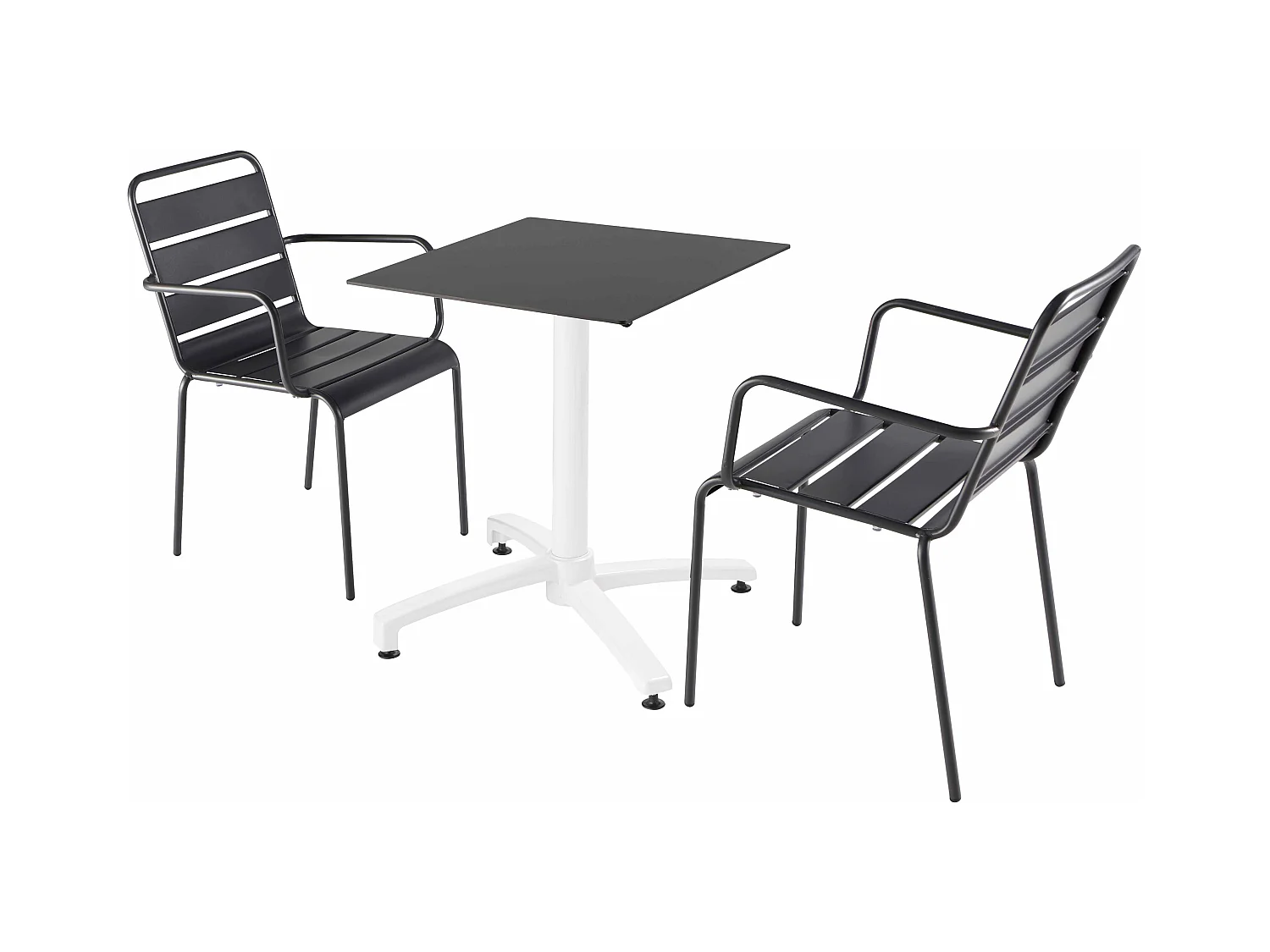 Ensemble table de terrasse noir et 2 fauteuils gris