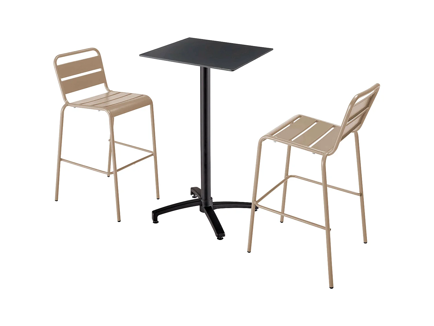 Ensemble table haute stratifié noir et 2 chaises hautes taupe