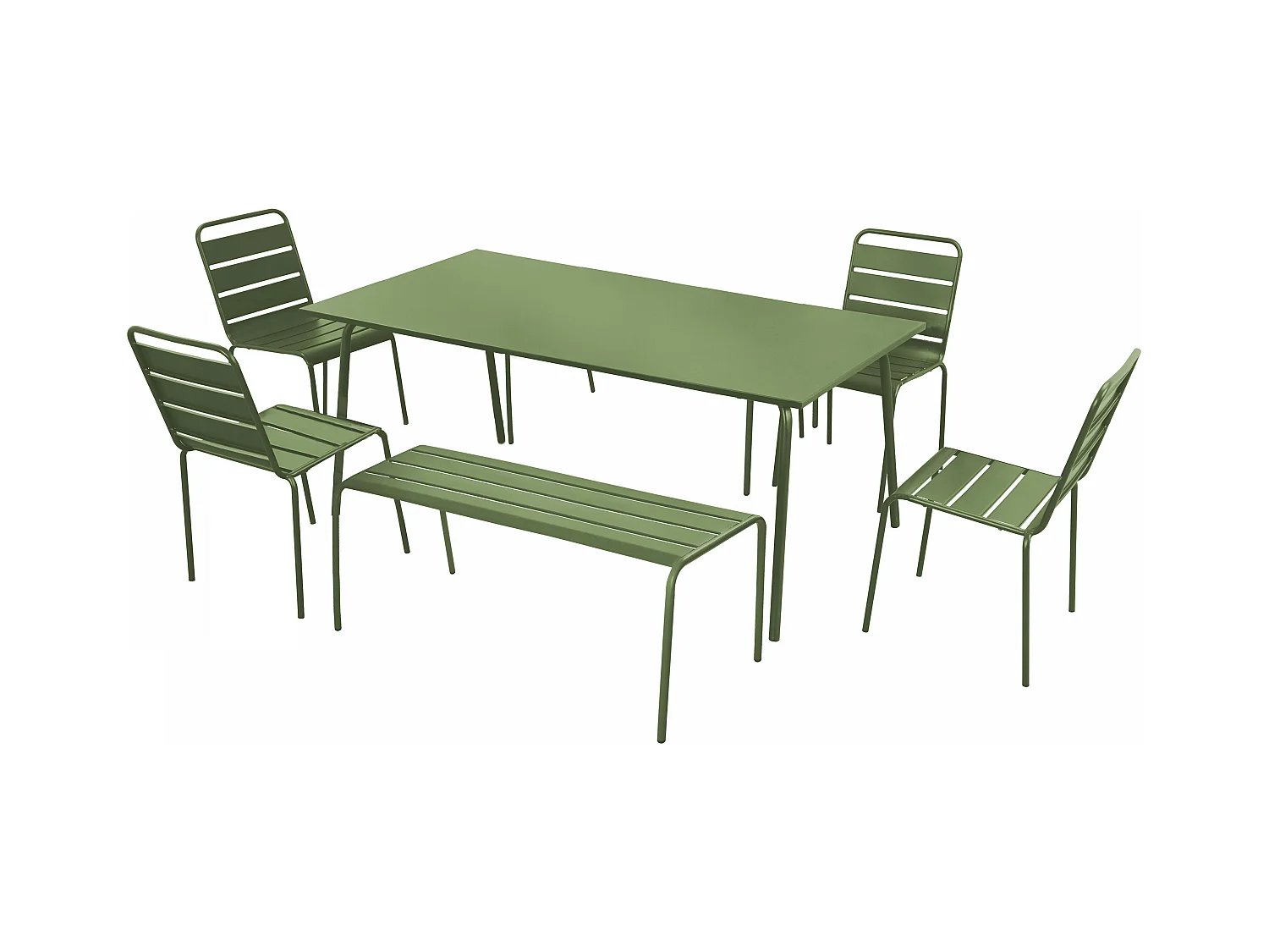 Salon de jardin 2 bancs et 4 chaises en acier vert cactus - Palavas