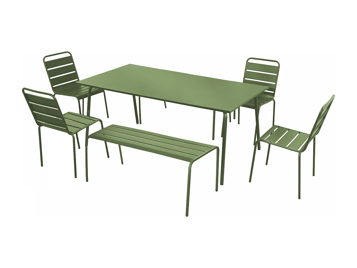 Salon de jardin 2 bancs et 4 chaises en acier vert cactus - Palavas