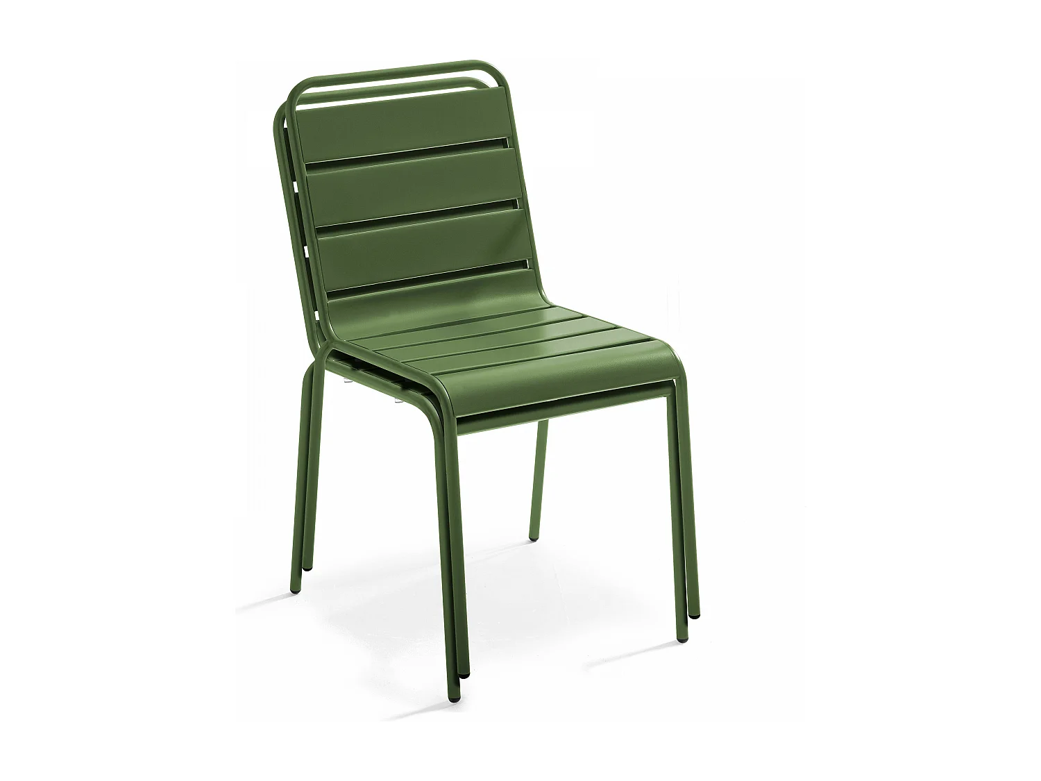 Salon de jardin 2 bancs et 4 chaises en acier vert cactus - Palavas