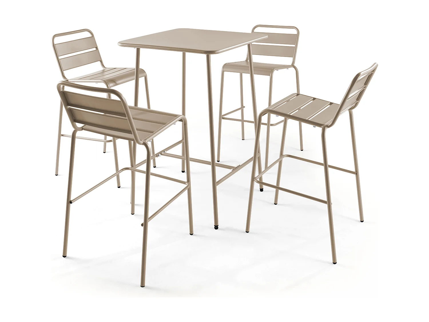 Ensemble table de bar et 4 chaises hautes en métal taupe - Palavas