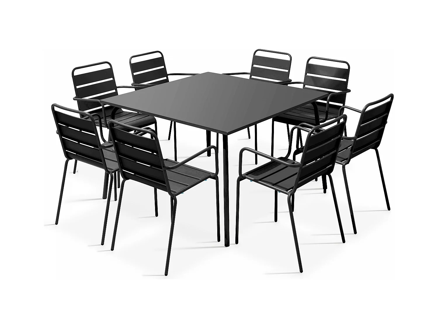 Ensemble table de jardin carrée et 8 fauteuils en métal gris - Palavas