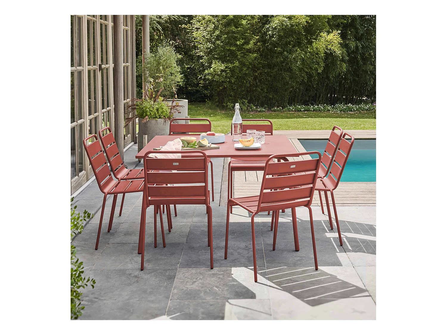 Ensemble table de jardin et 8 chaises en métal argile - Palavas