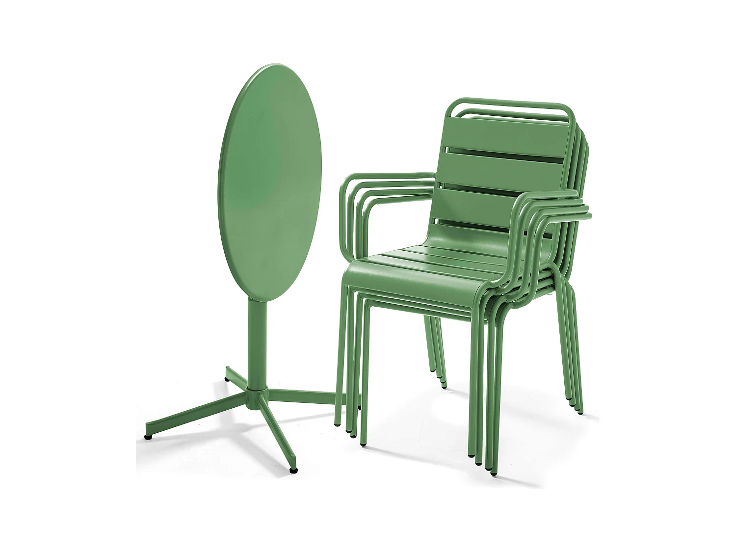 Ensemble table de jardin et 4 fauteuils métal vert cactus  - Palavas