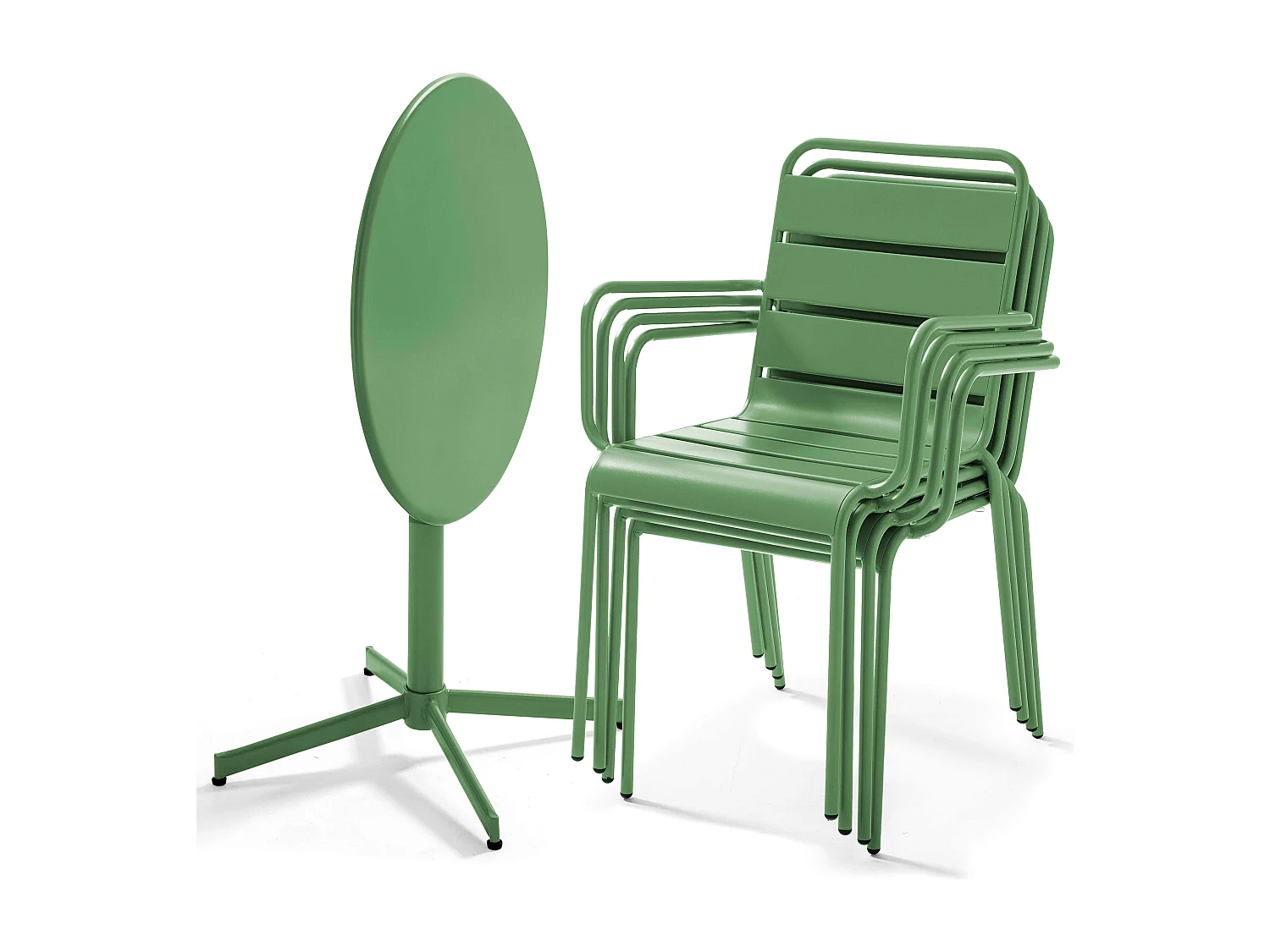 Ensemble table de jardin et 4 fauteuils métal vert cactus  - Palavas