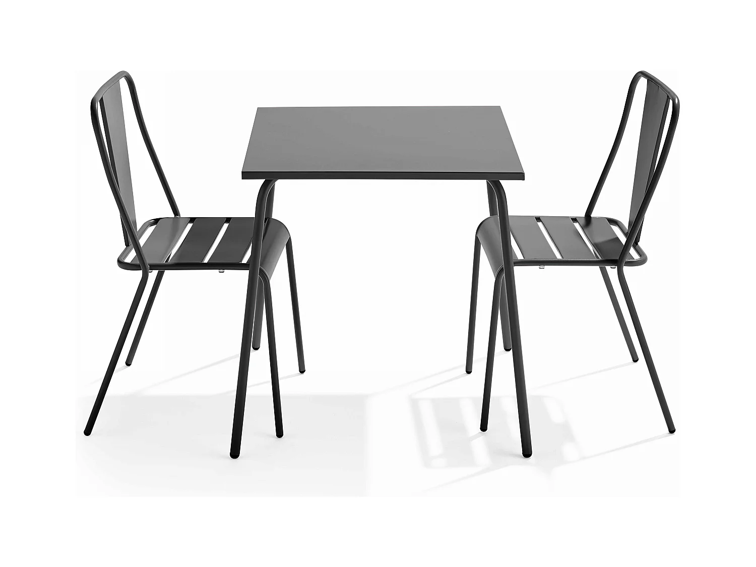 Ensemble table de jardin carrée et 2 chaises bistrot gris - Palavas