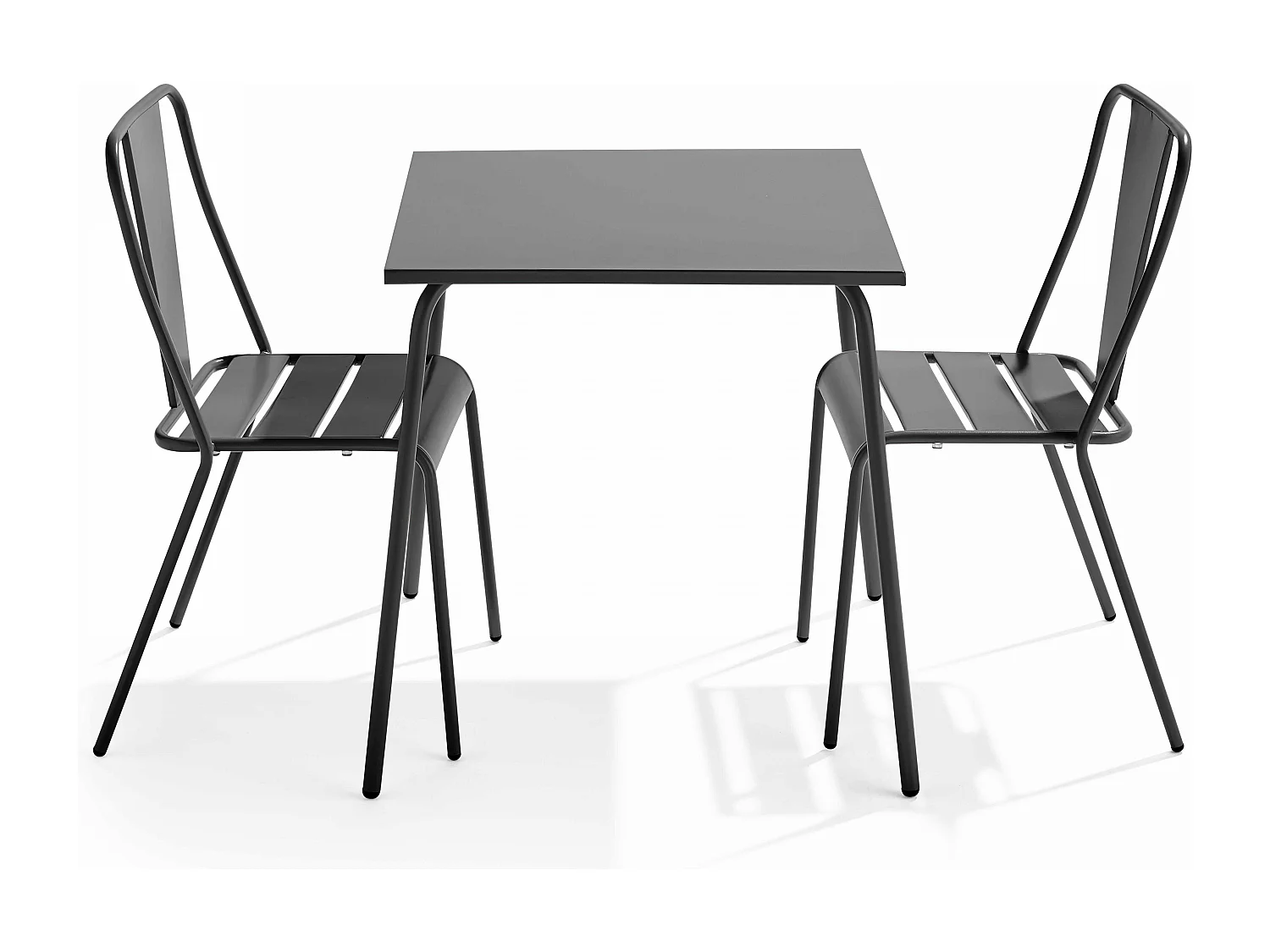 Ensemble table de jardin carrée et 2 chaises bistrot gris - Palavas