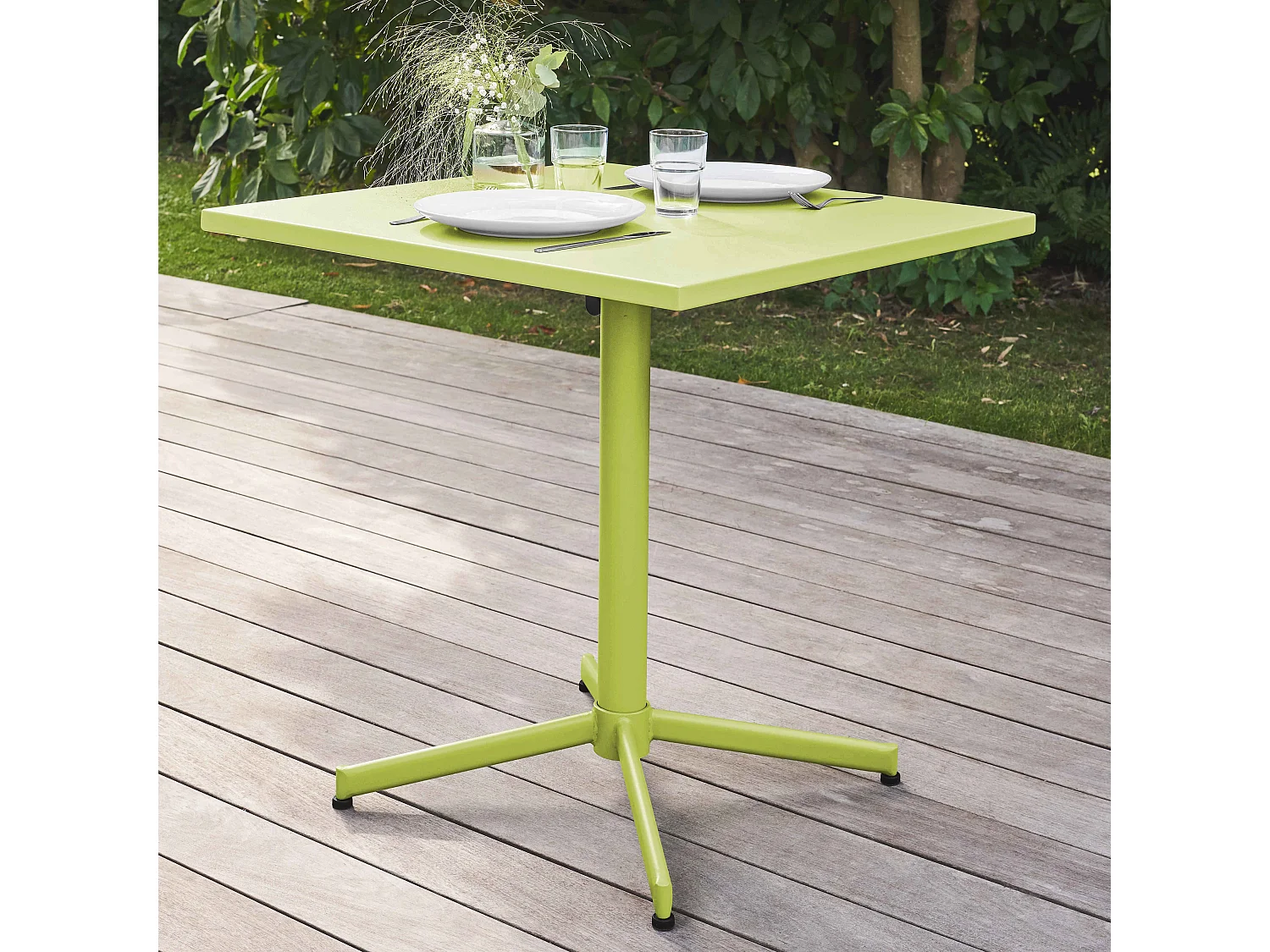 Ensemble table de jardin bistrot et 2 fauteuils métal vert - Palavas