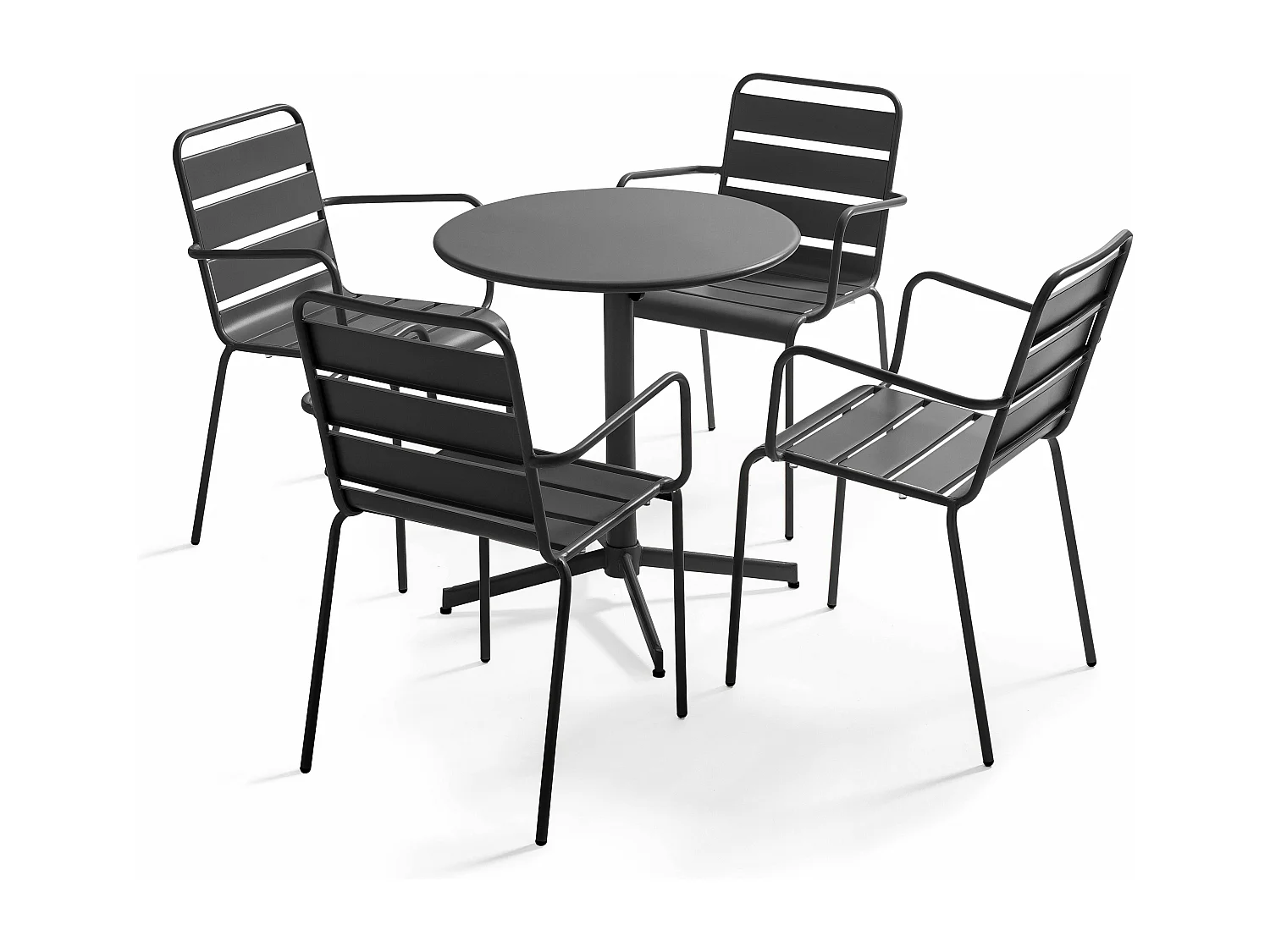 Ensemble table de jardin et 4 fauteuils métal gris - Palavas