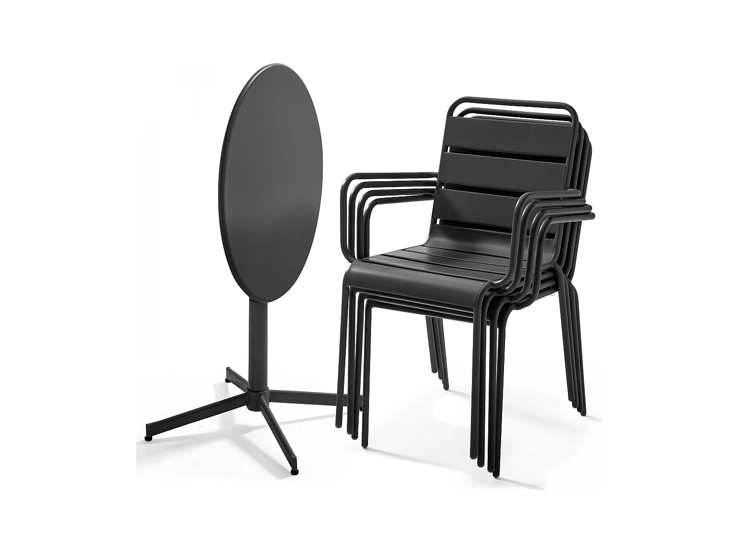 Ensemble table de jardin et 4 fauteuils métal gris - Palavas
