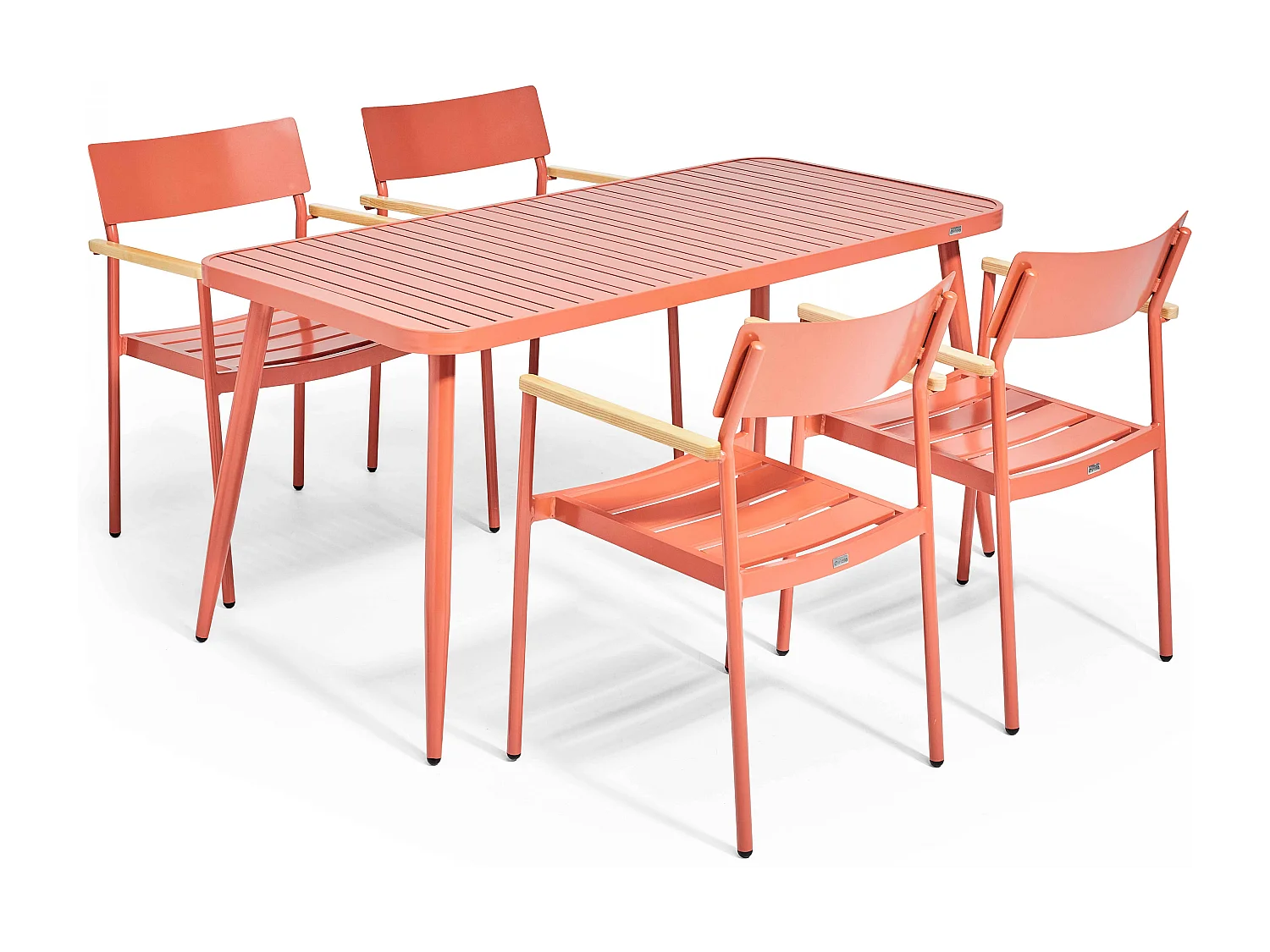Ensemble table de jardin et 4 fauteuils en aluminium terracotta