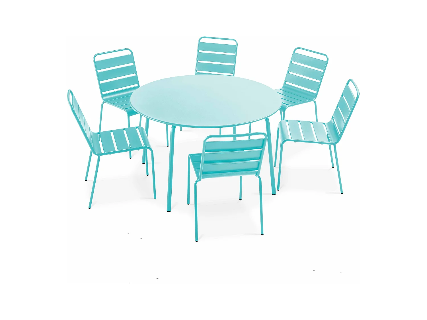 Ensemble table de jardin ronde et 6 chaises en métal turquoise - Palavas