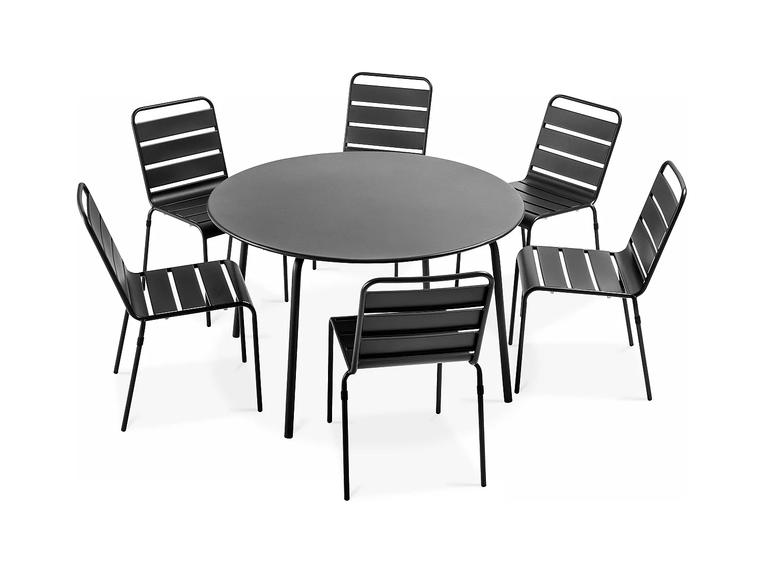 Ensemble table de jardin ronde et 6 chaises en métal anthracite - Palavas