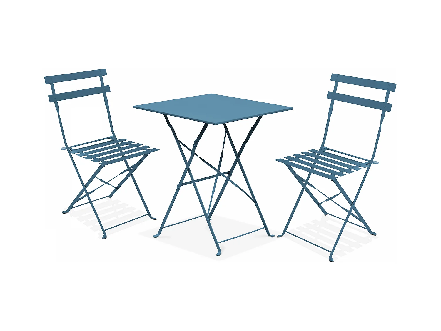Table de jardin et 2 chaises acier bleu pacific