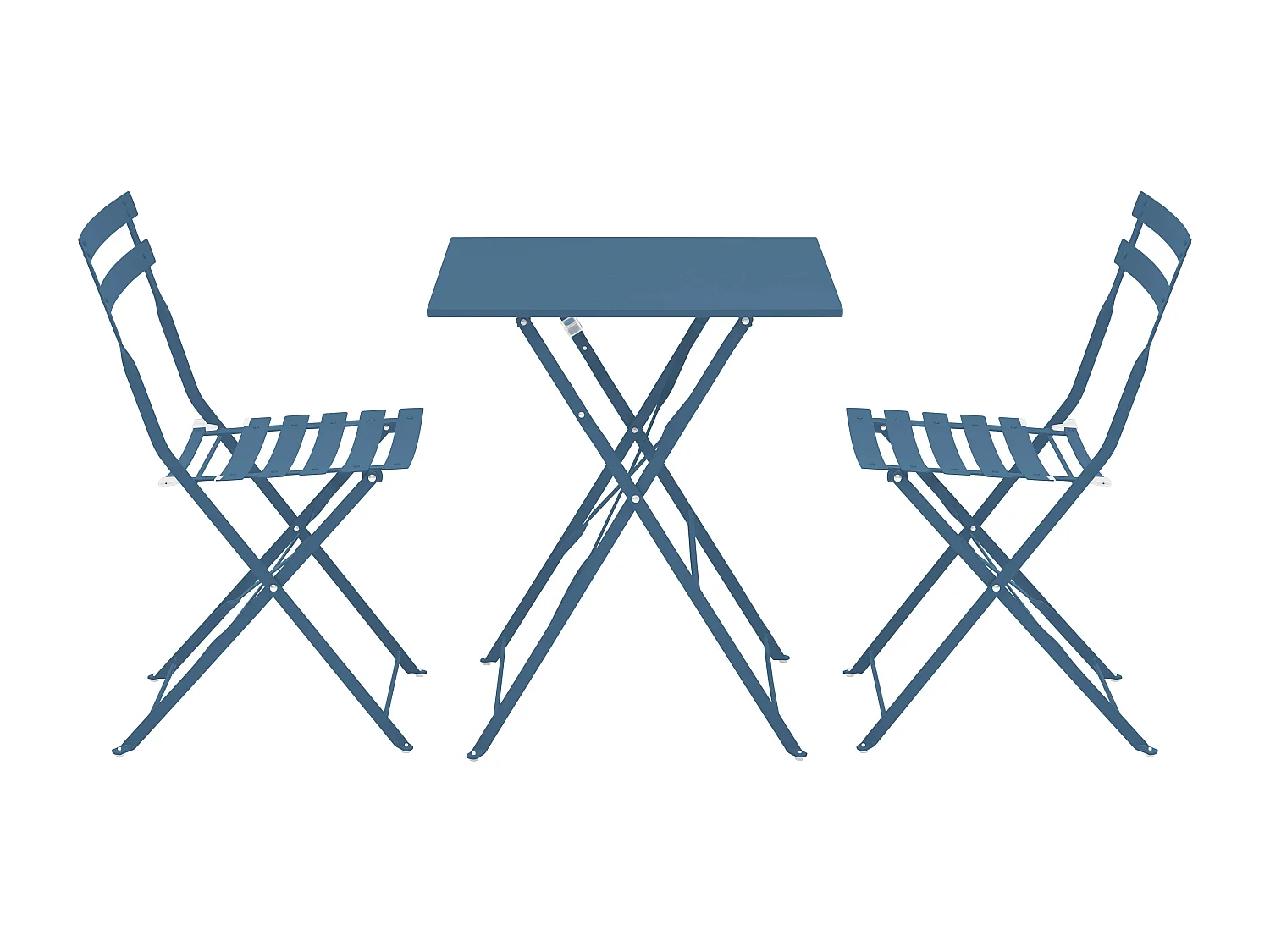 Table de jardin et 2 chaises acier bleu pacific