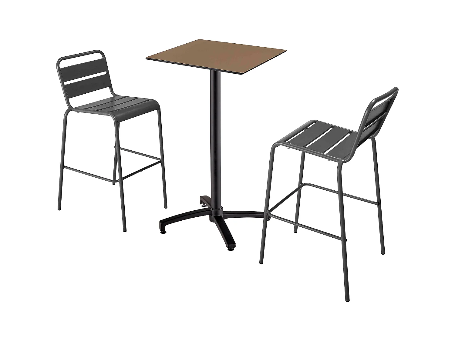 Ensemble table haute stratifié taupe et 2 chaises hautes gris
