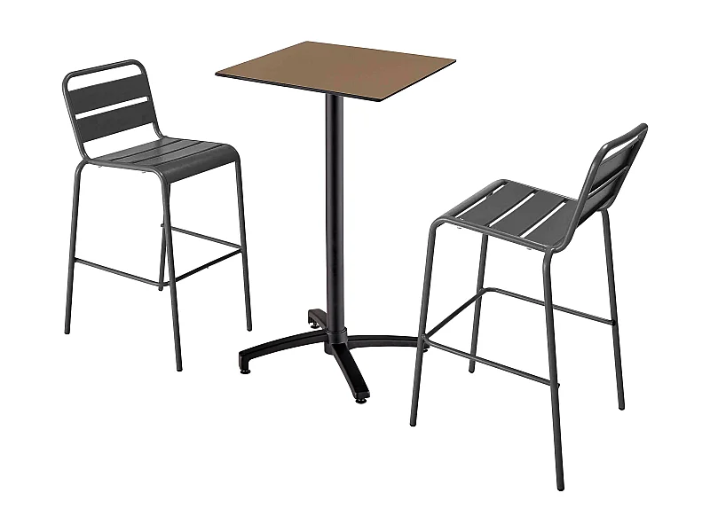 Set hoge laminaat tafel in taupe en 2 hoge grijze stoelen