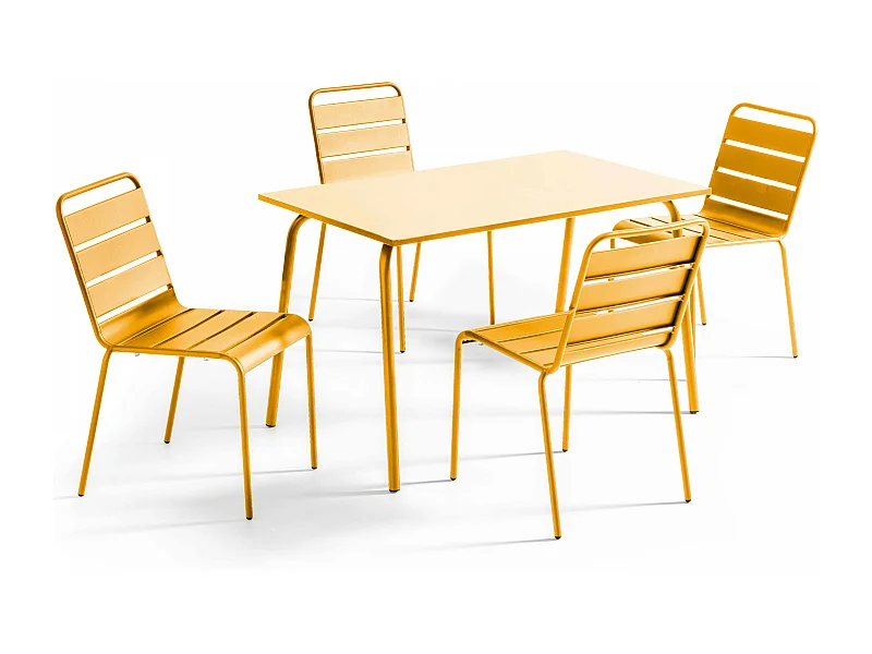 tuinset met tafel en 4 gele stoelen
