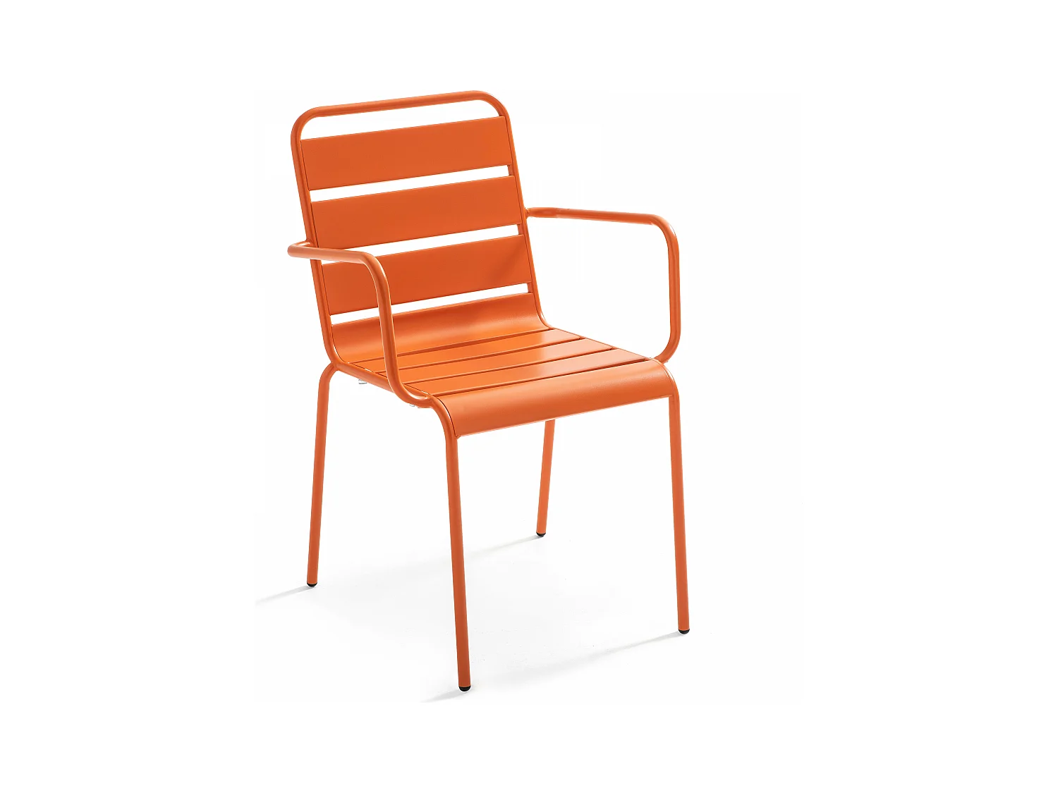 Ensemble table de jardin carrée et 8 fauteuils en métal orange - Palavas