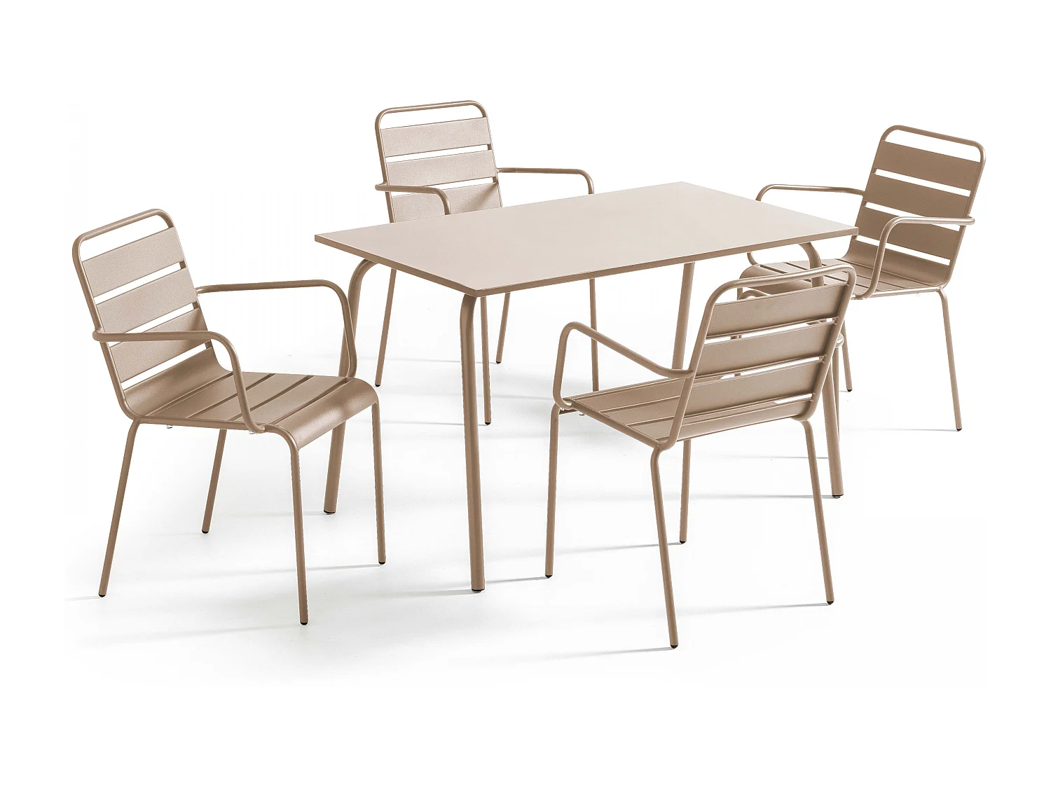 Ensemble table de jardin et 4 fauteuils en métal taupe - Palavas