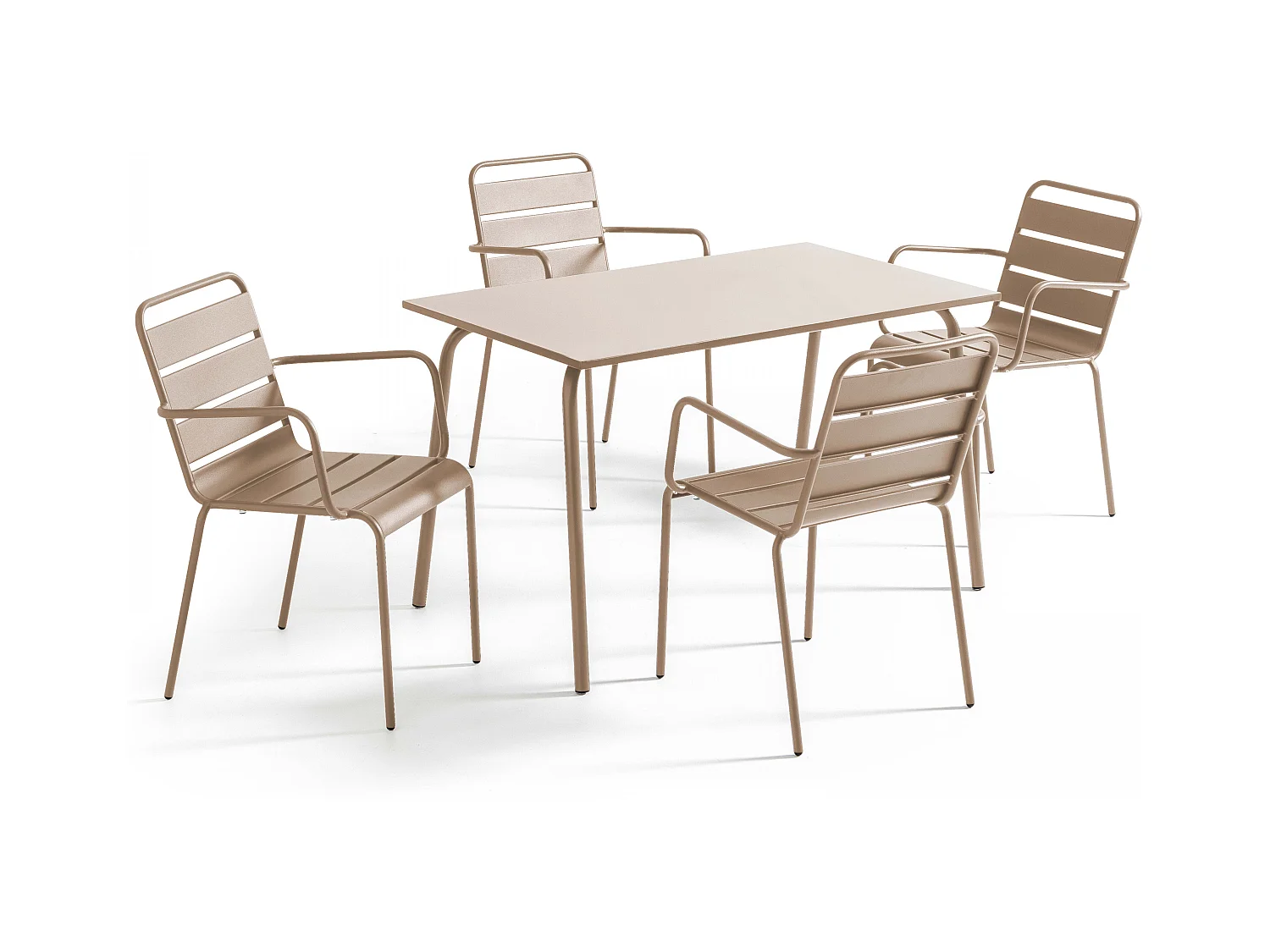 Ensemble table de jardin et 4 fauteuils en métal taupe - Palavas