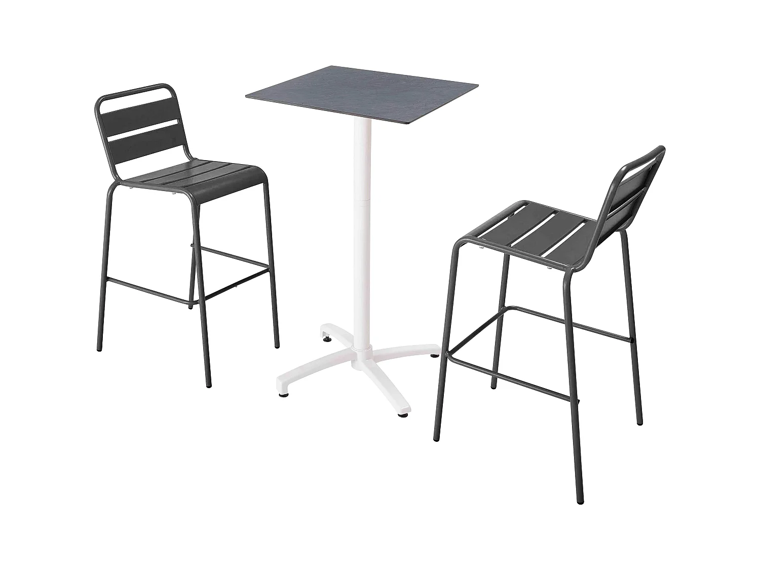 Ensemble table haute stratifié ardoise gris et 2 chaises hautes gris
