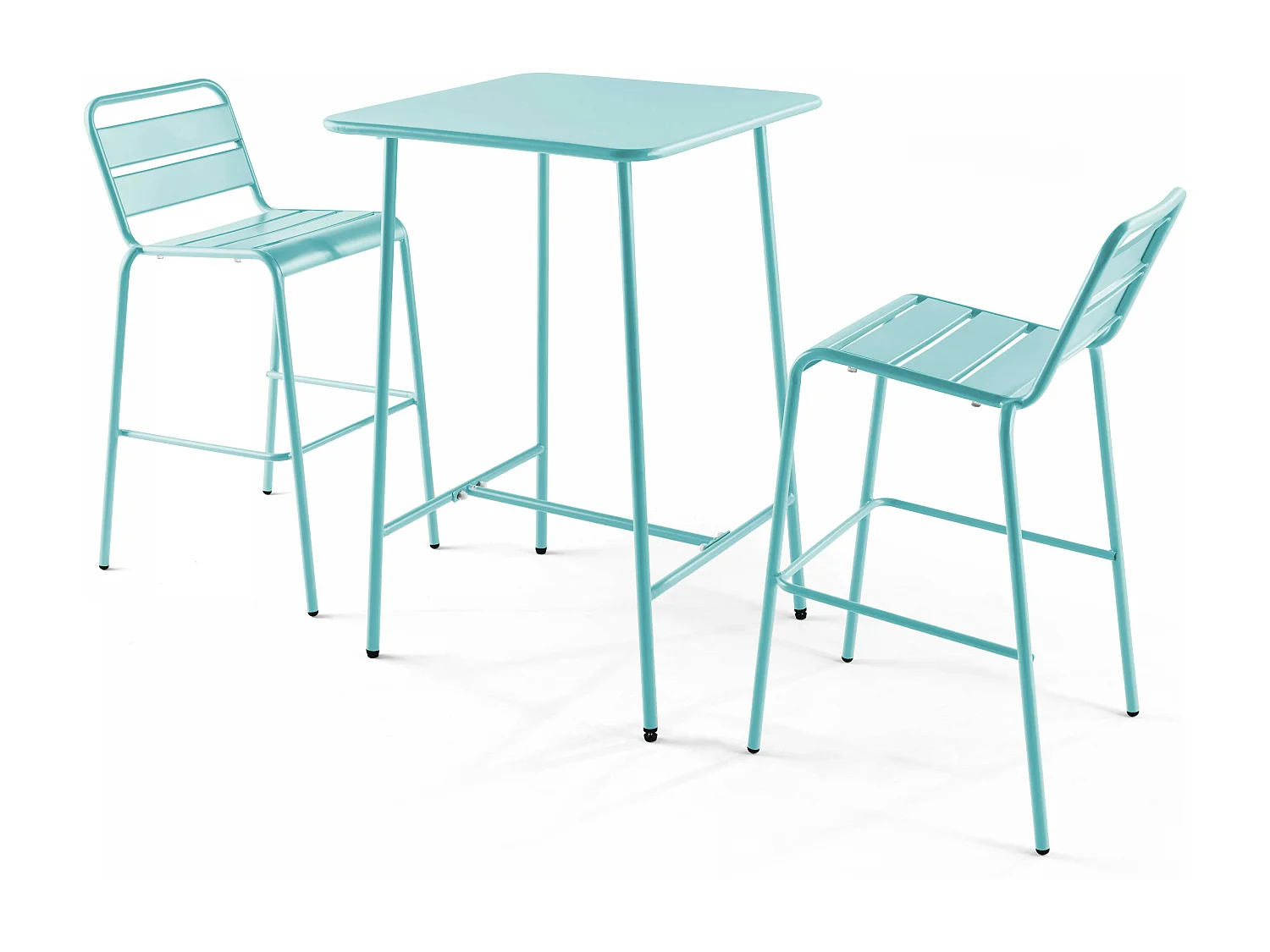 Ensemble table de bar et 2 chaises hautes en métal turquoise - Palavas
