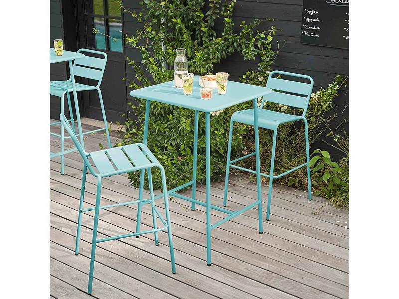 Set bartafel en 2 hoge stoelen in turquoise