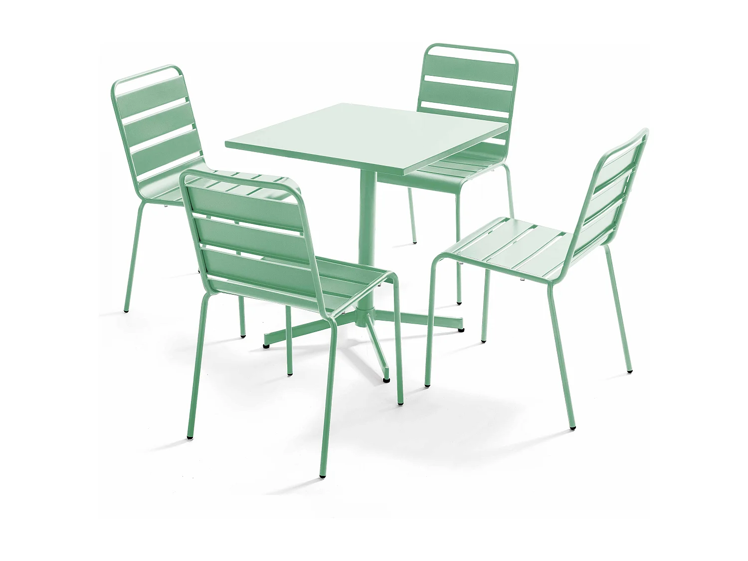 Vierkante tafelset met 4 groene saliegroene stoelen