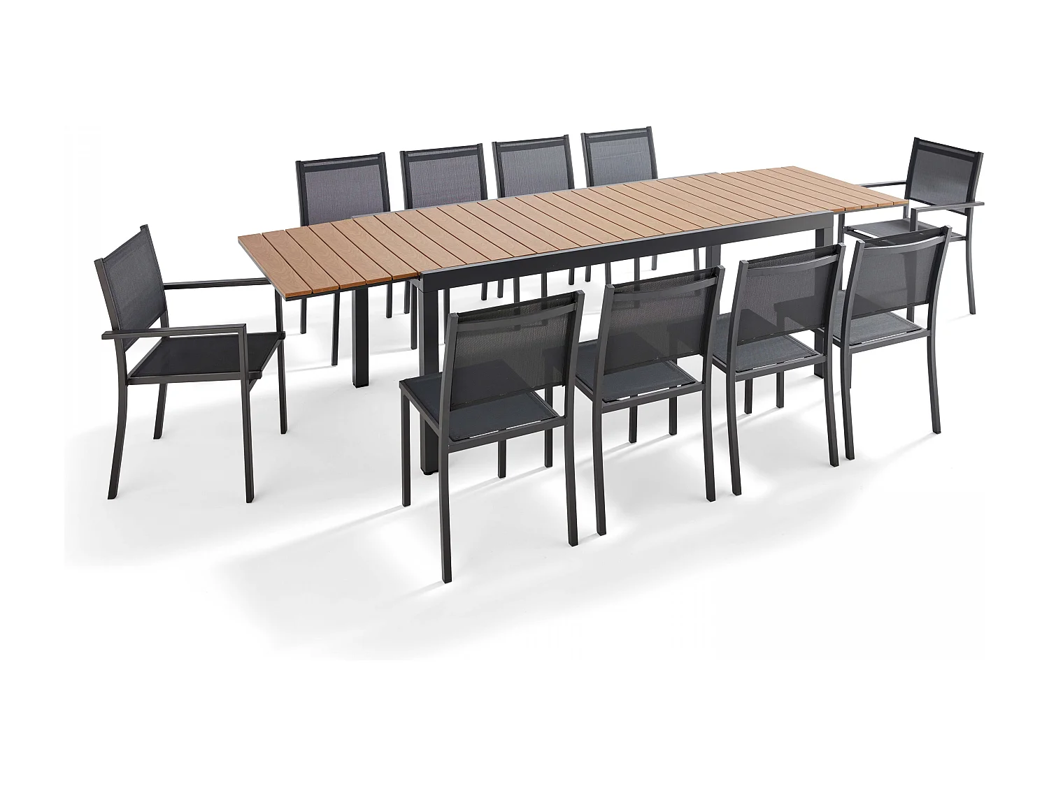 Tuinset met 10 zitplaatsen, 8 stoelen en 2 fauteuils van aluminium