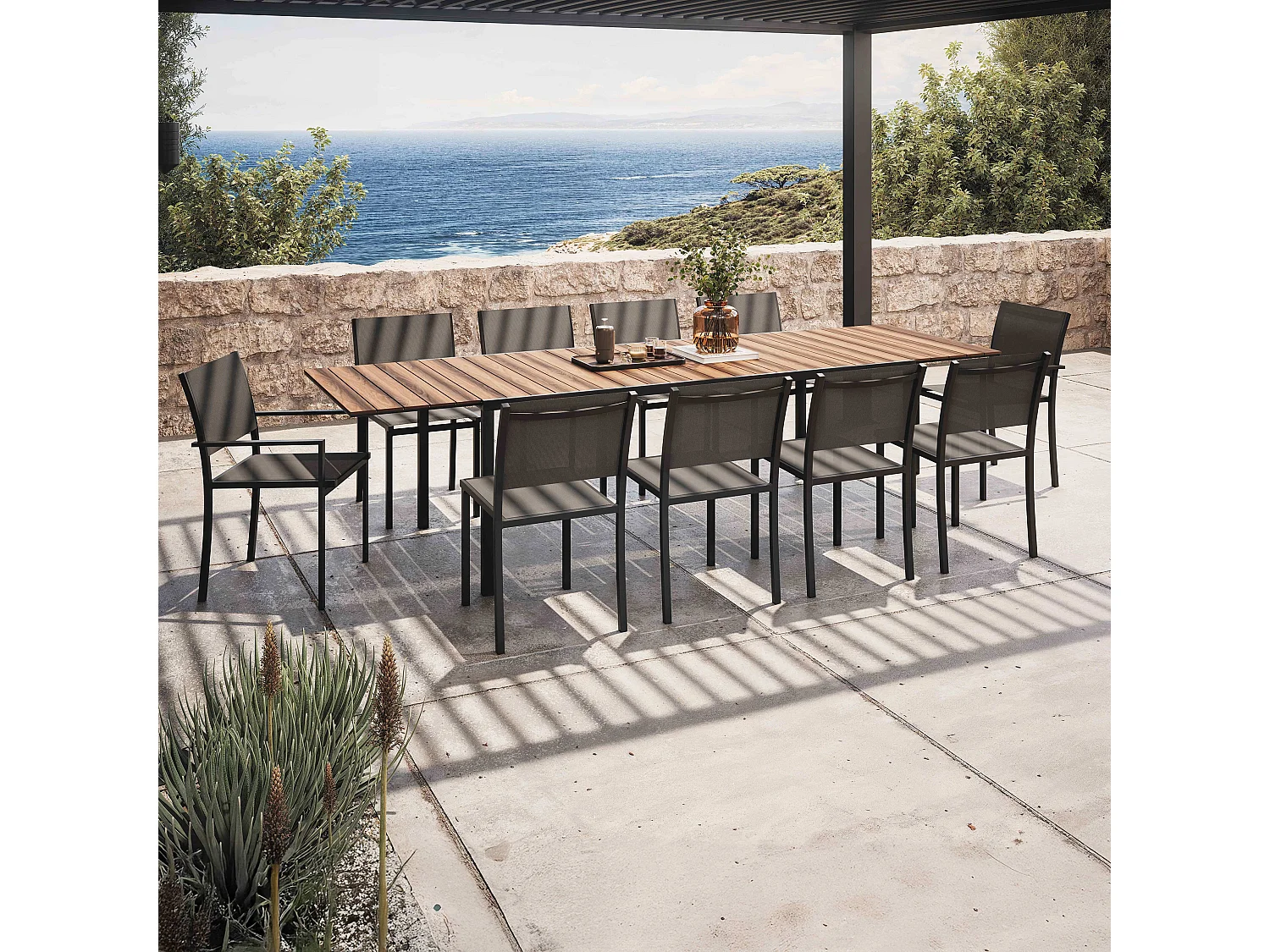 Tuinset met 10 zitplaatsen, 8 stoelen en 2 fauteuils van aluminium