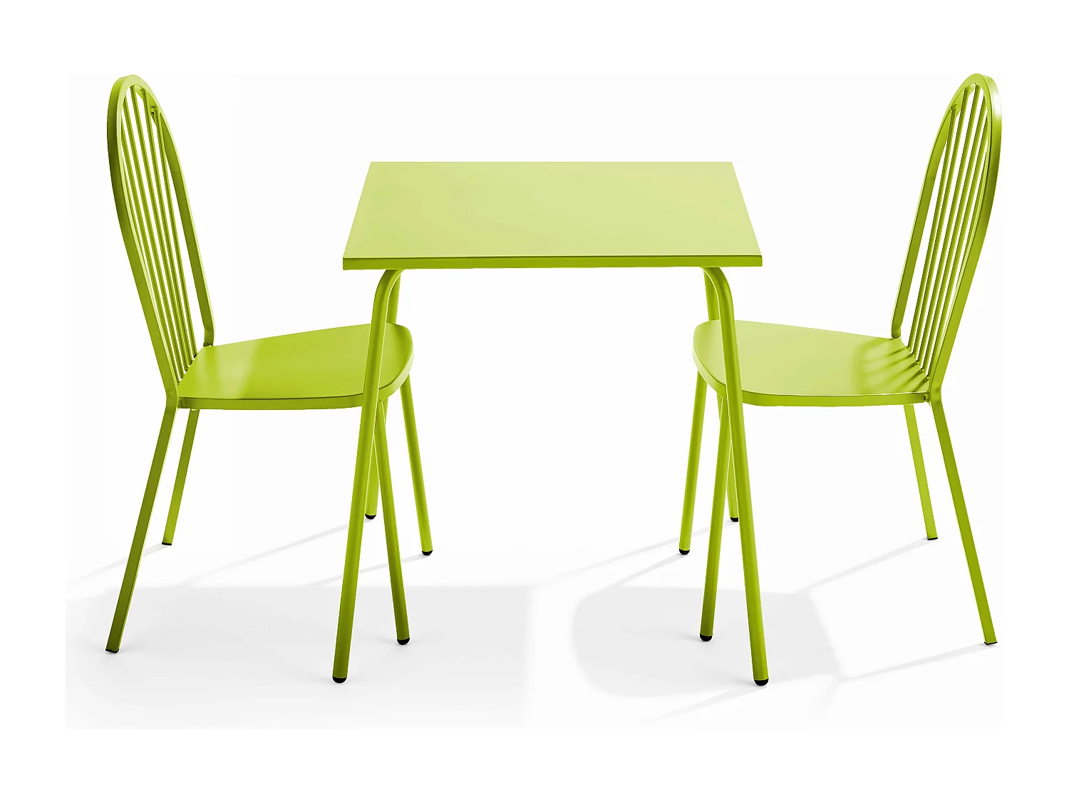 Ensemble table de jardin bistrot et 2 chaises en acier vert - Palavas