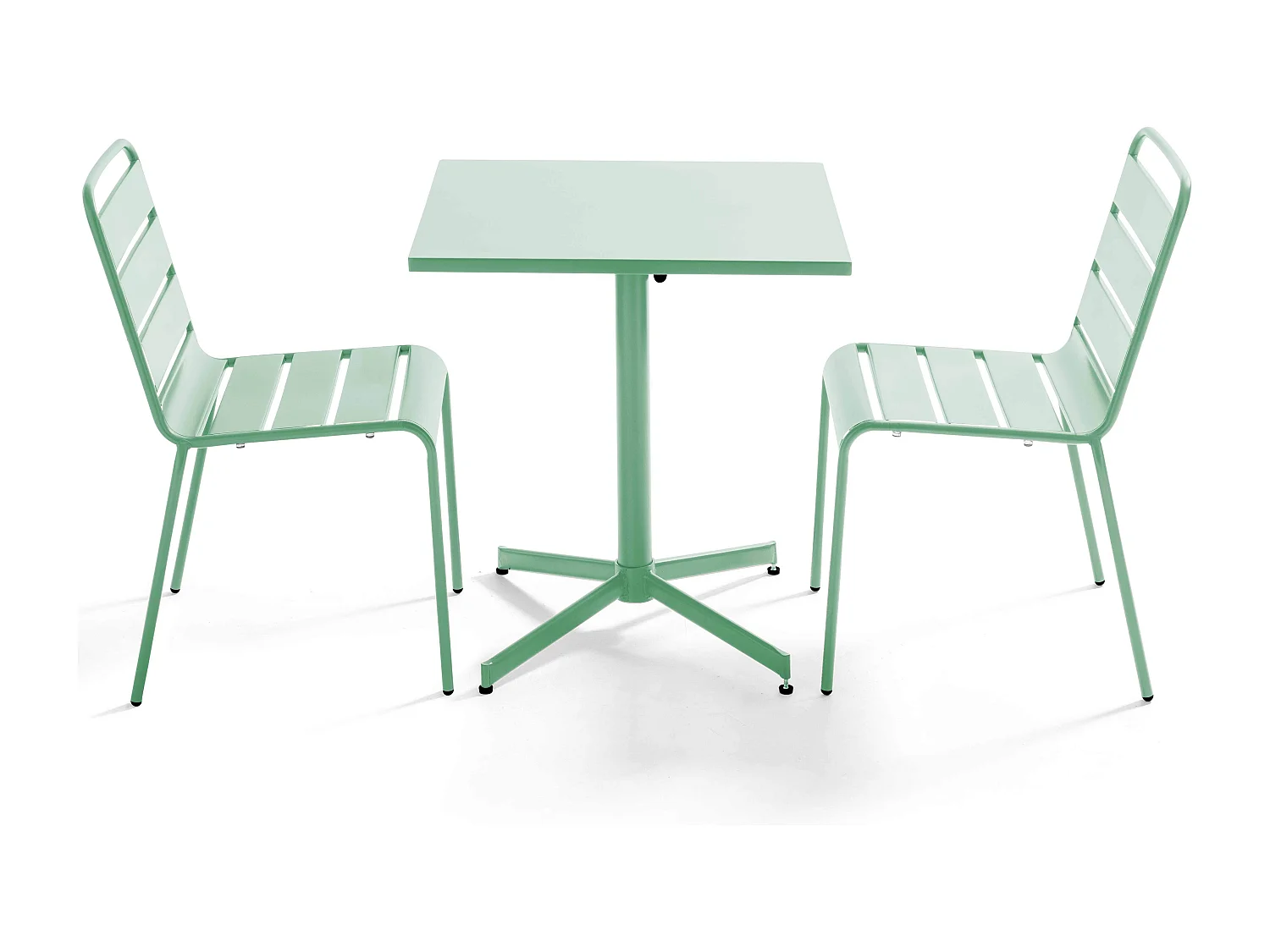 Set van een vierkante tuin tafel en 2 stoelen in salie groen