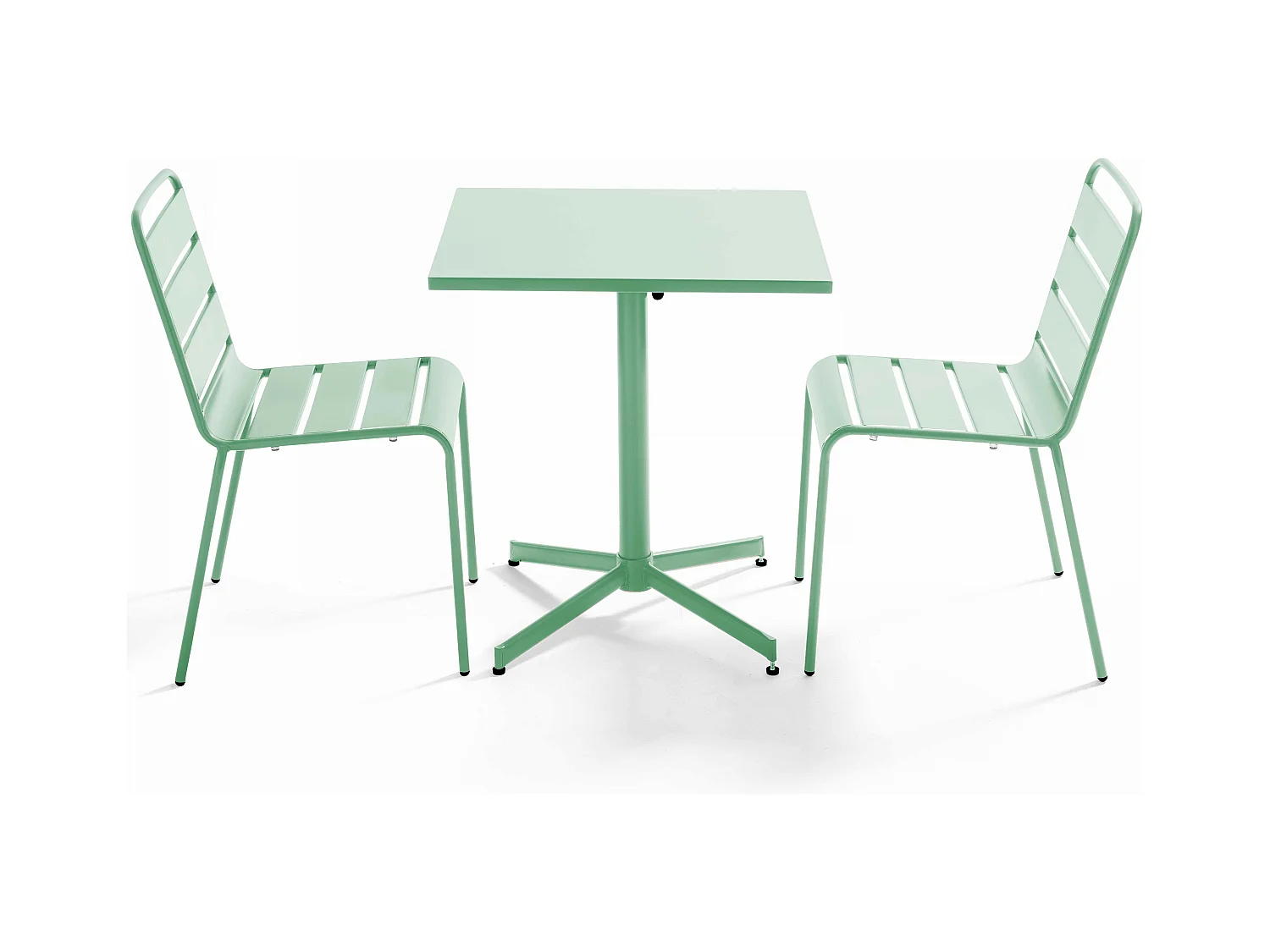 Set van een vierkante tuin tafel en 2 stoelen in salie groen