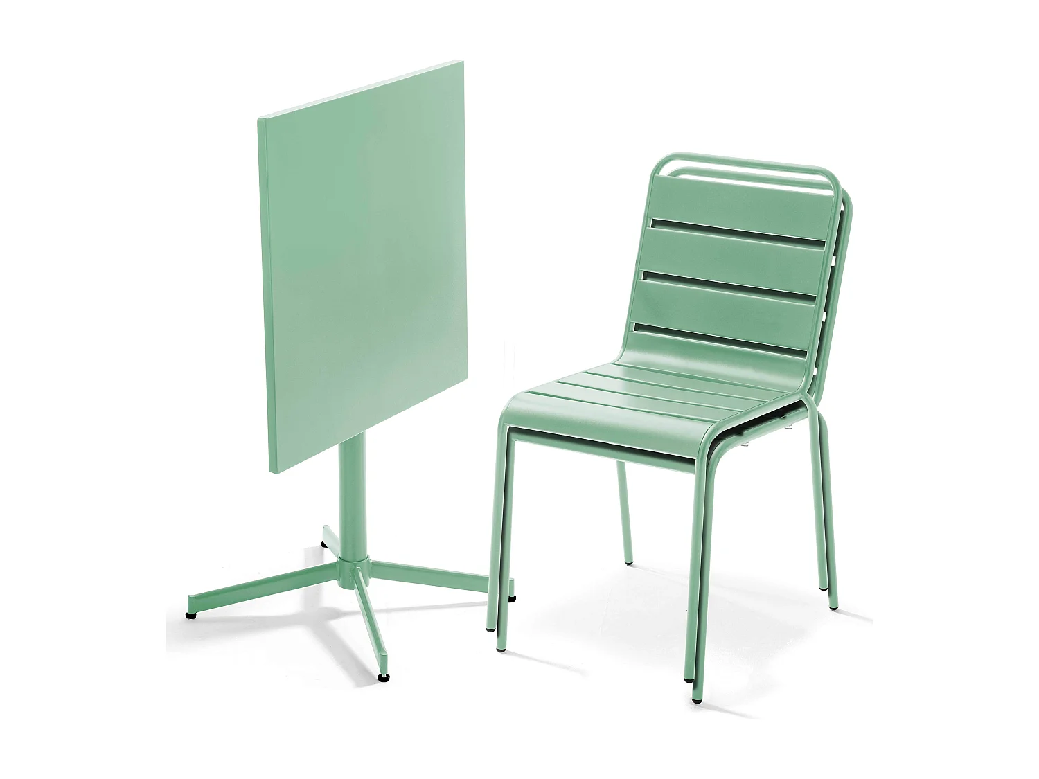 Set van een vierkante tuin tafel en 2 stoelen in salie groen