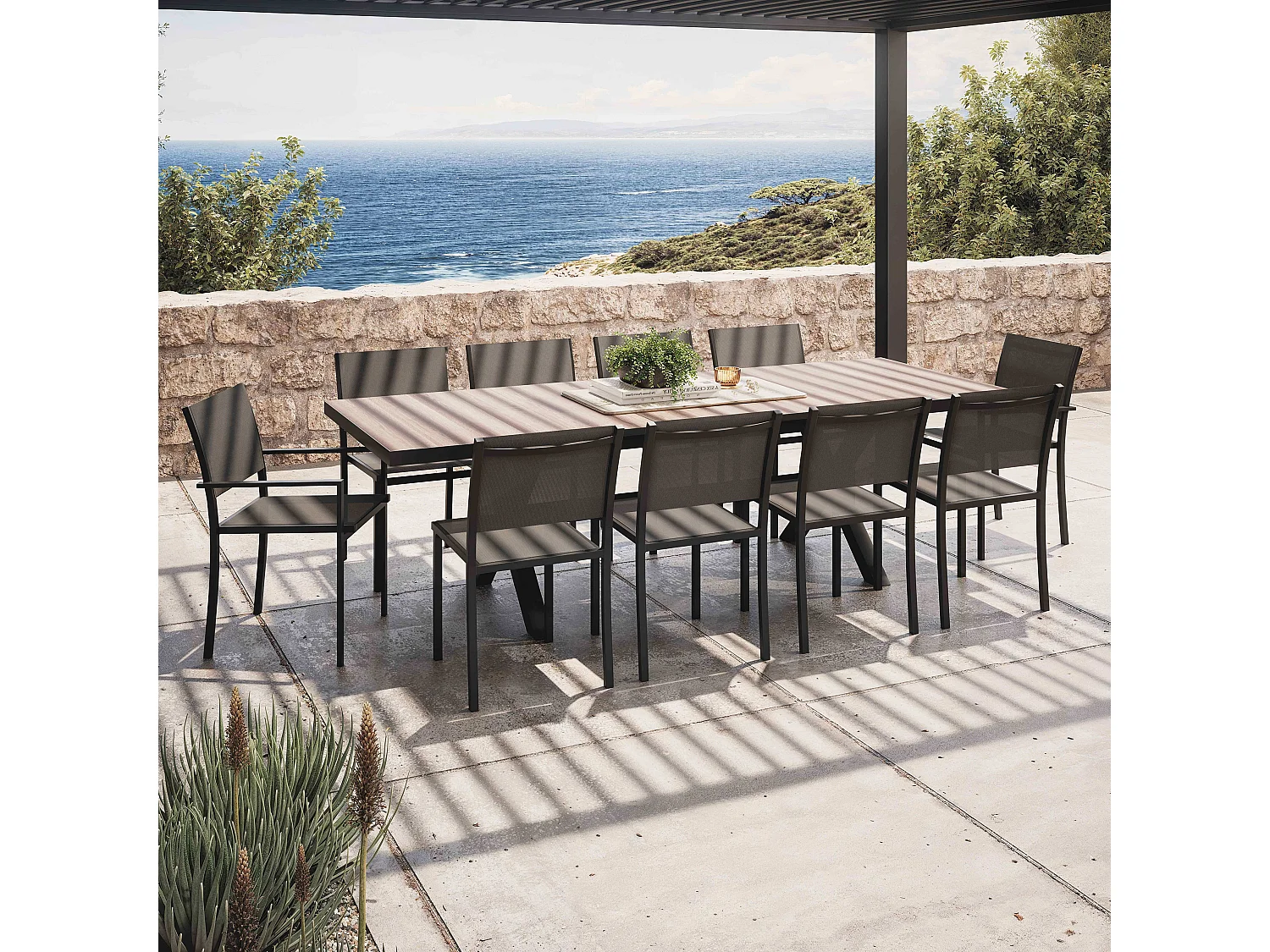 Table extensible aluminium et céramique avec 10 chaises - Tivoli