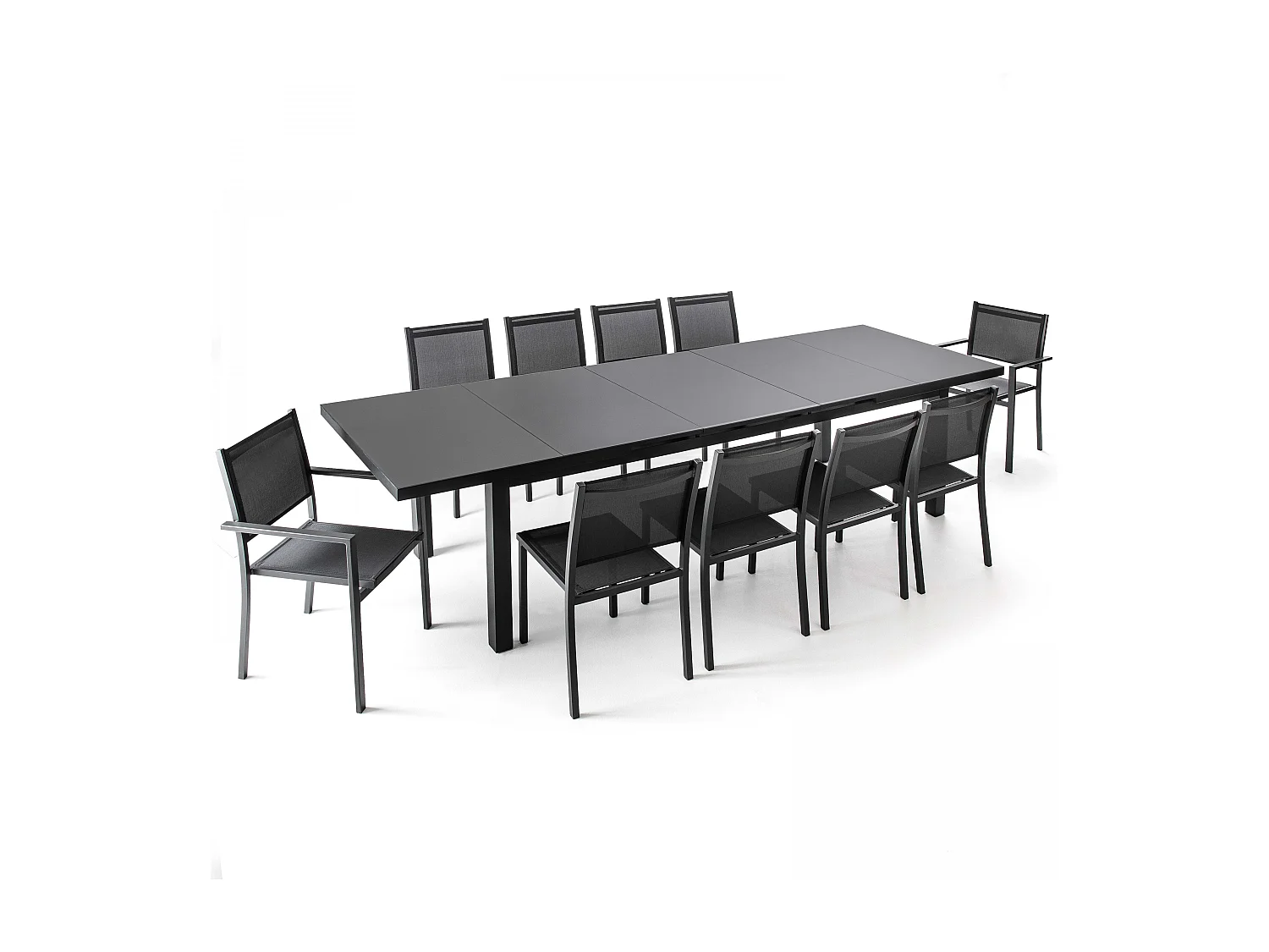 Ensemble table de jardin extensible 256-320 cm et 10 assises