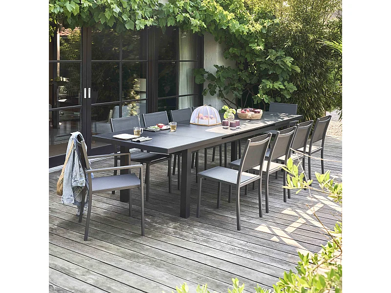 Ensemble table de jardin extensible 256-320 cm et 10 assises