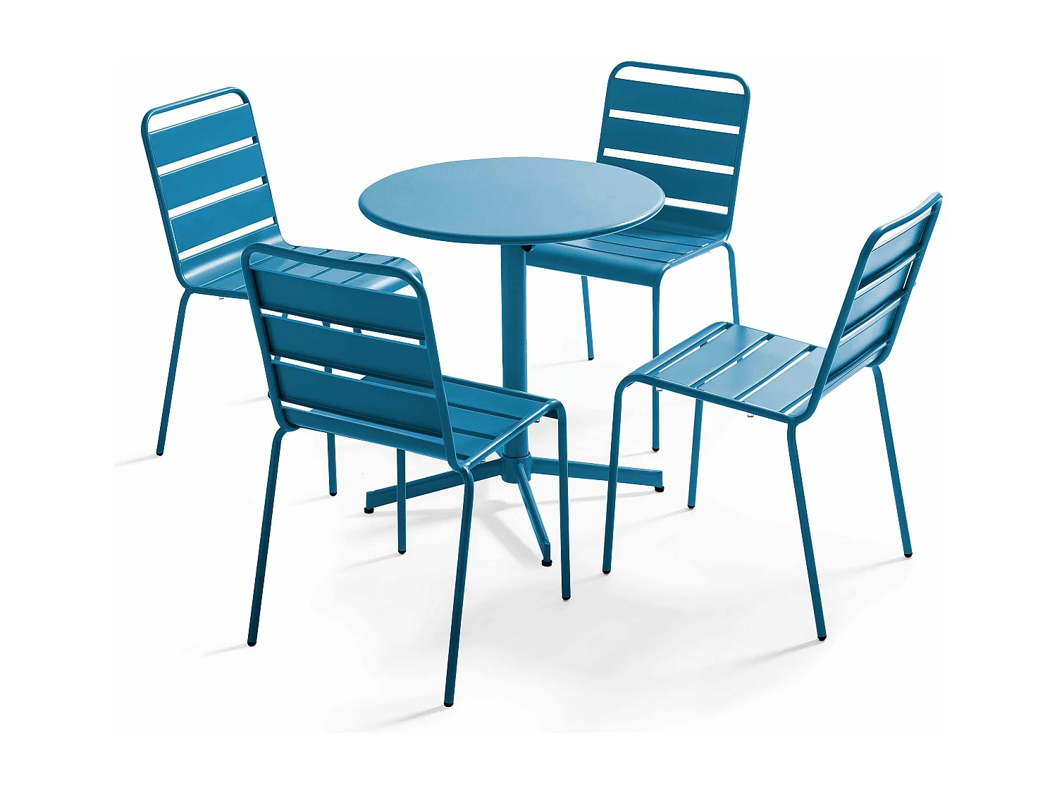 Ensemble table de jardin ronde et 4 chaises bleu pacific - Palavas
