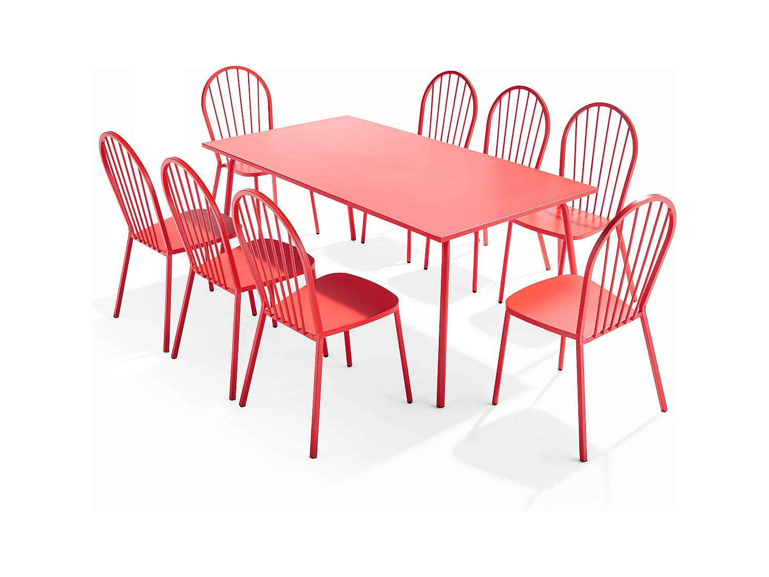 Tuinset met tafel en 8 bistrostoelen in rood staal
