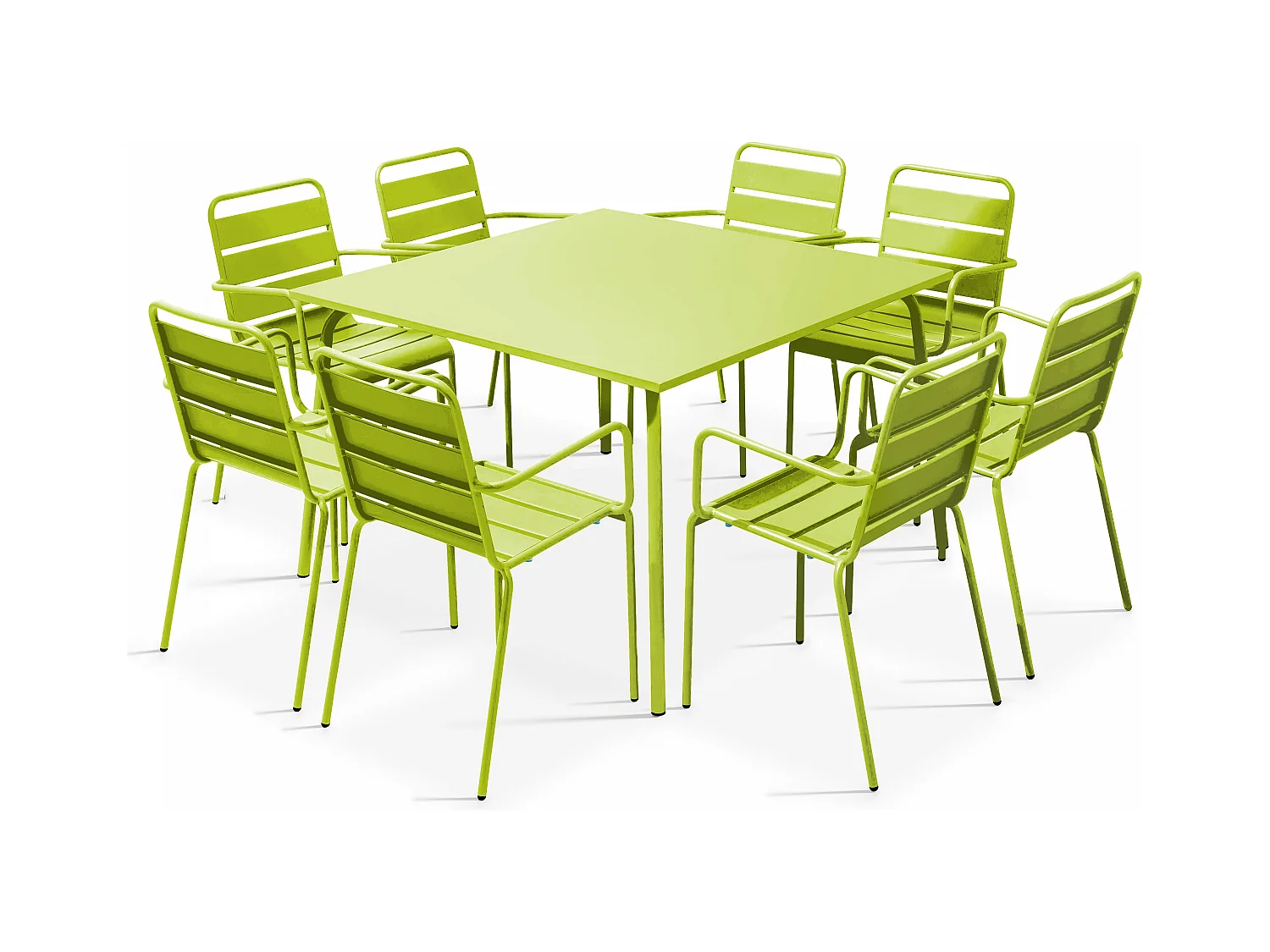 Ensemble table de jardin carrée et 8 fauteuils en métal vert - Palavas