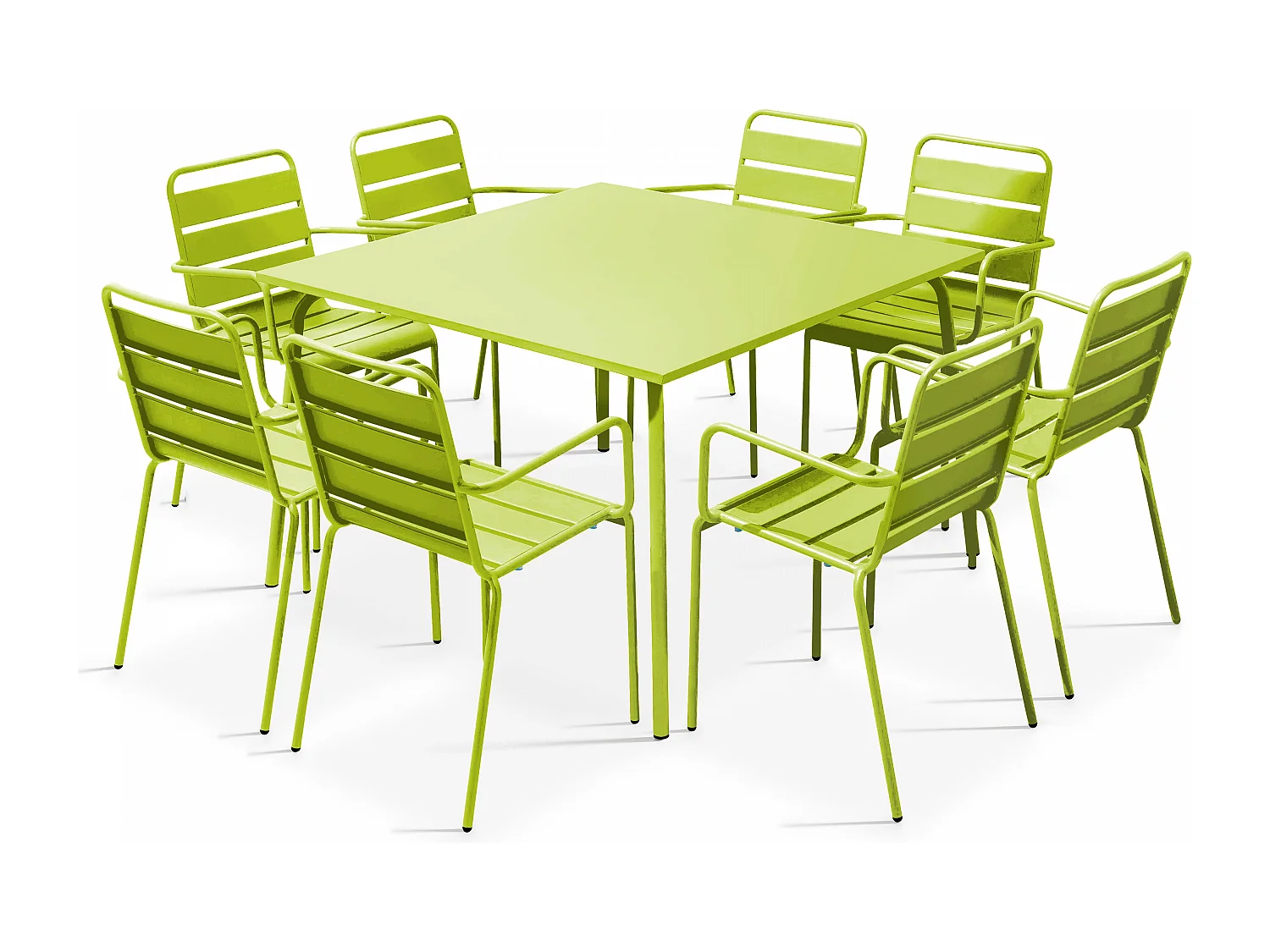 Ensemble table de jardin carrée et 8 fauteuils en métal vert - Palavas