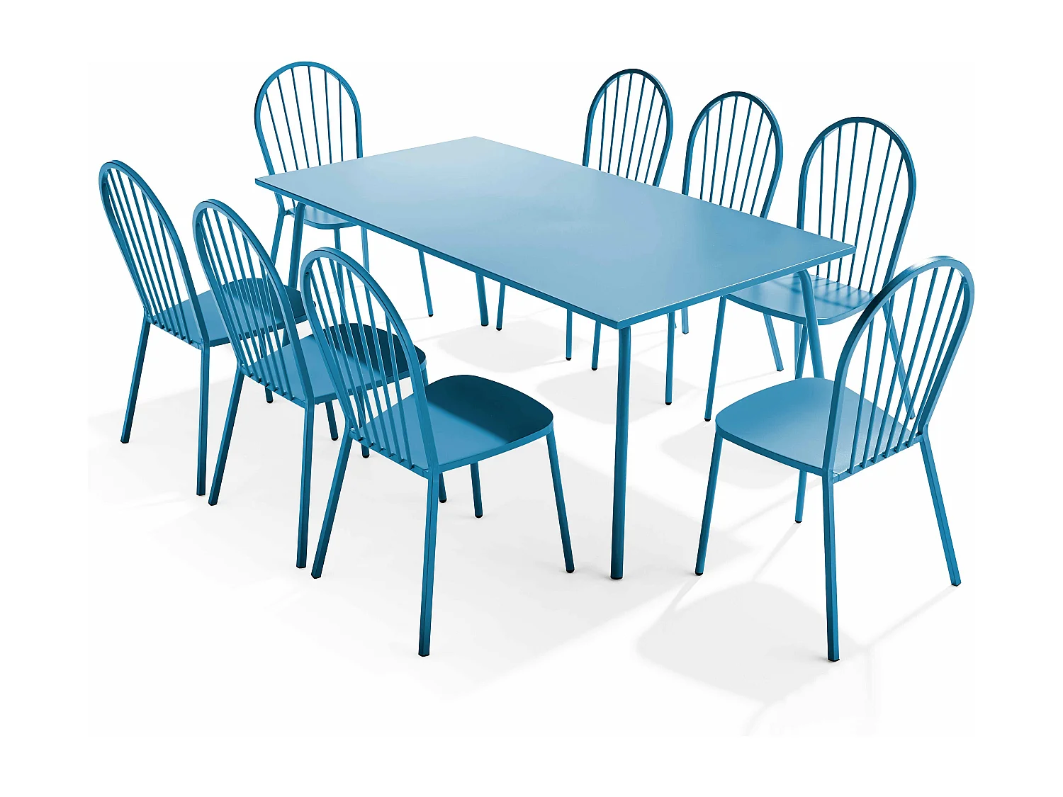 Tuinset met tafel en 8 bistrostoelen in blauw pacifisch staal