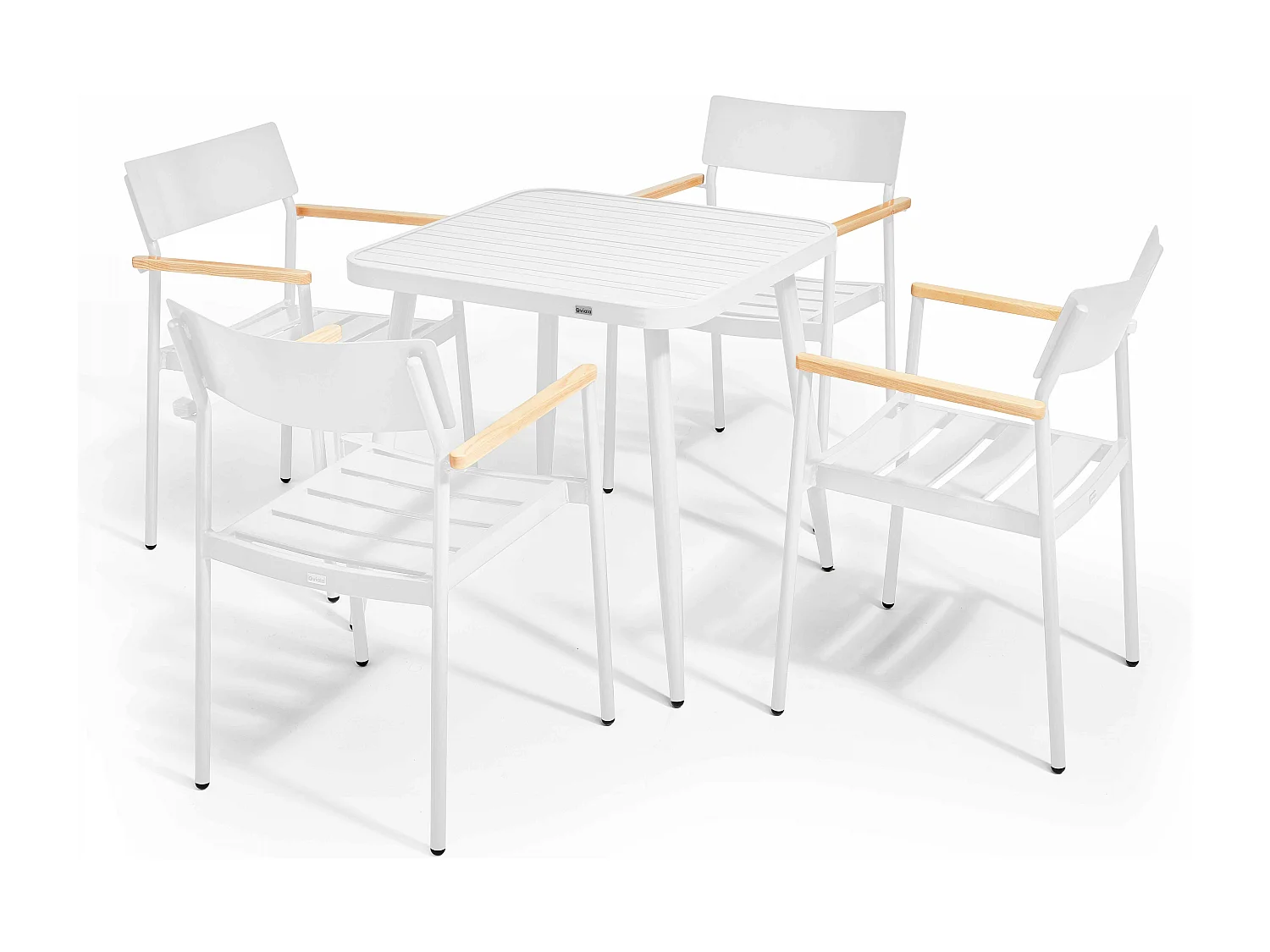 Ensemble table de jardin et 4 fauteuils en aluminium/bois blanc