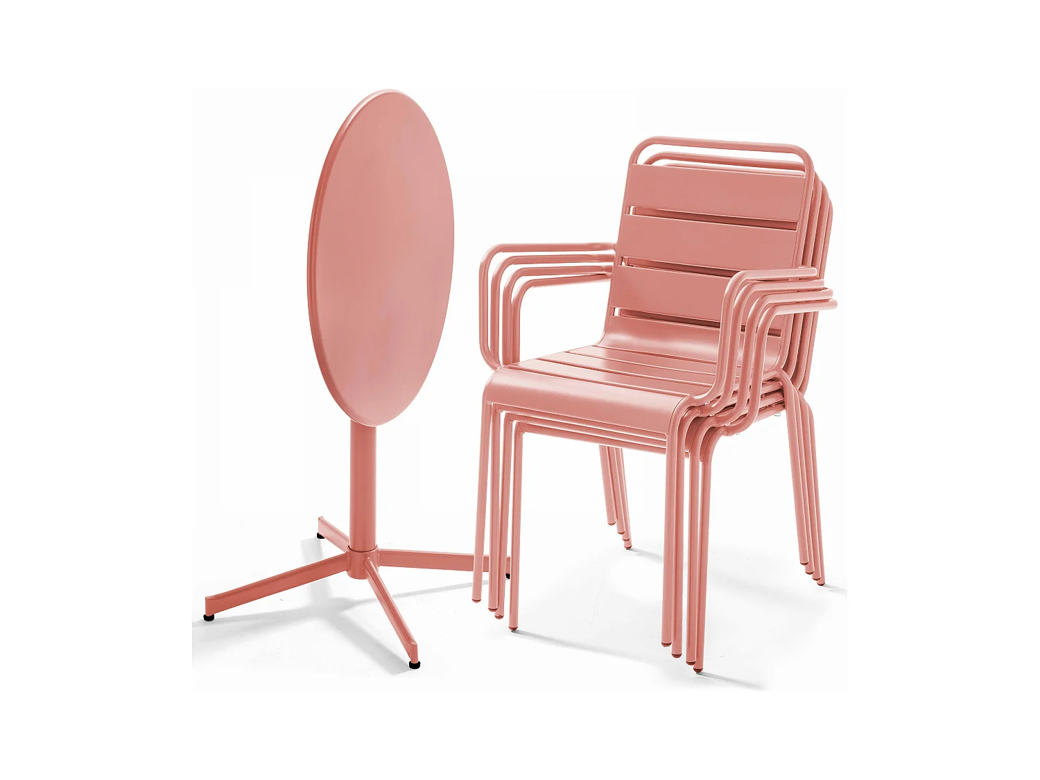 Ensemble table de jardin et 4 fauteuils métal argile - Palavas