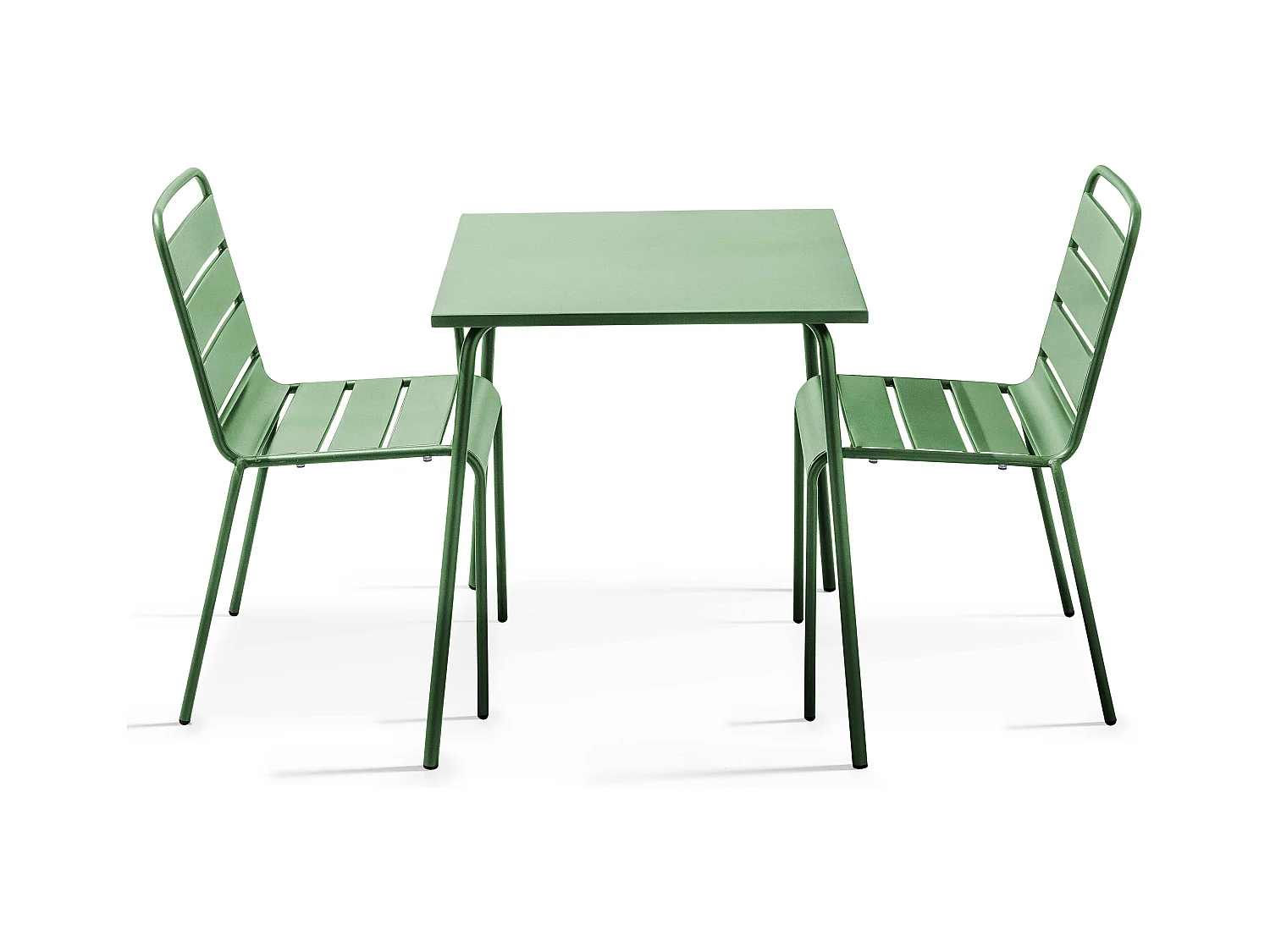 Ensemble table de jardin carrée et 2 chaises acier vert cactus - Palavas