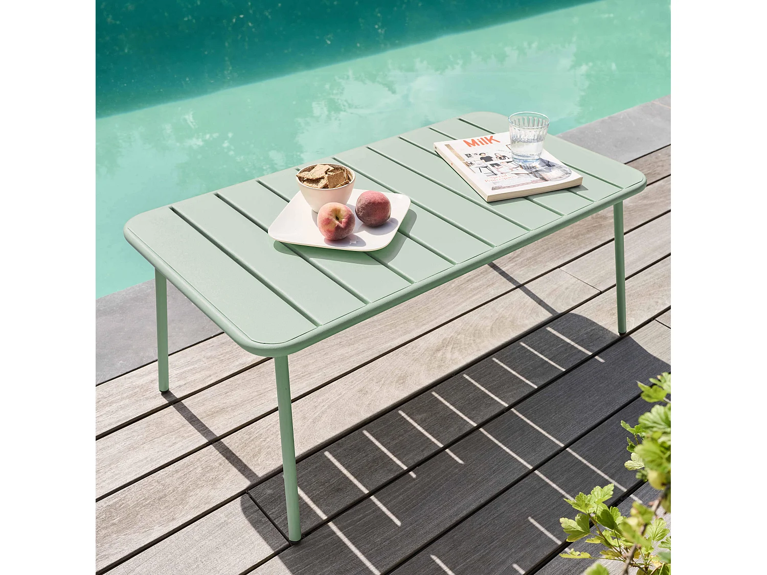 Table basse de jardin acier vert sauge 90 x 50 cm - Palavas