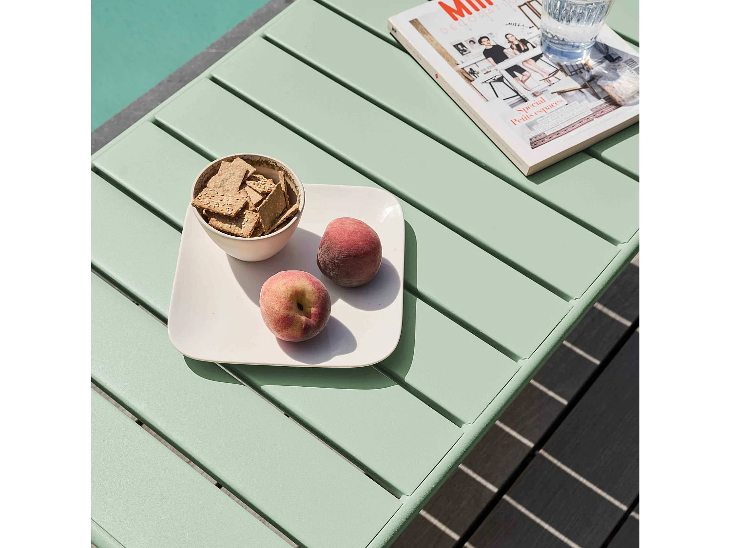 Table basse de jardin acier vert sauge 90 x 50 cm - Palavas