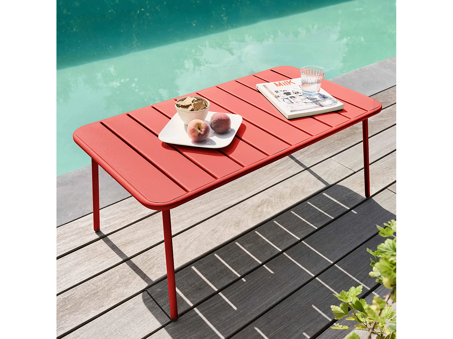 Table basse de jardin acier rouge 90 x 50 cm - Palavas